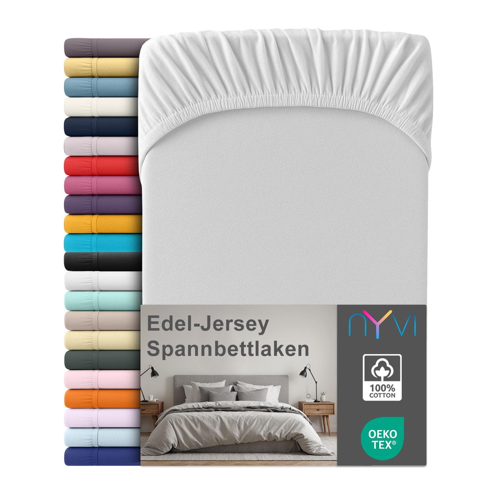 NYVI Edel Jersey Spannbettlaken Deluxe 100% Baumwolle Silber