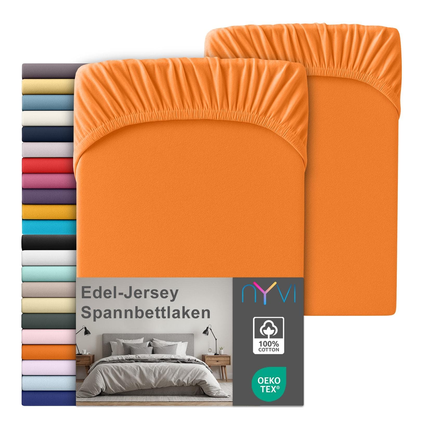 NYVI Edel Jersey Spannbettlaken Deluxe 100% Baumwolle Orange
