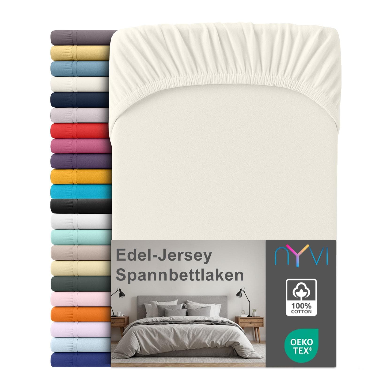 NYVI Edel Jersey Spannbettlaken Deluxe 100% Baumwolle Creme