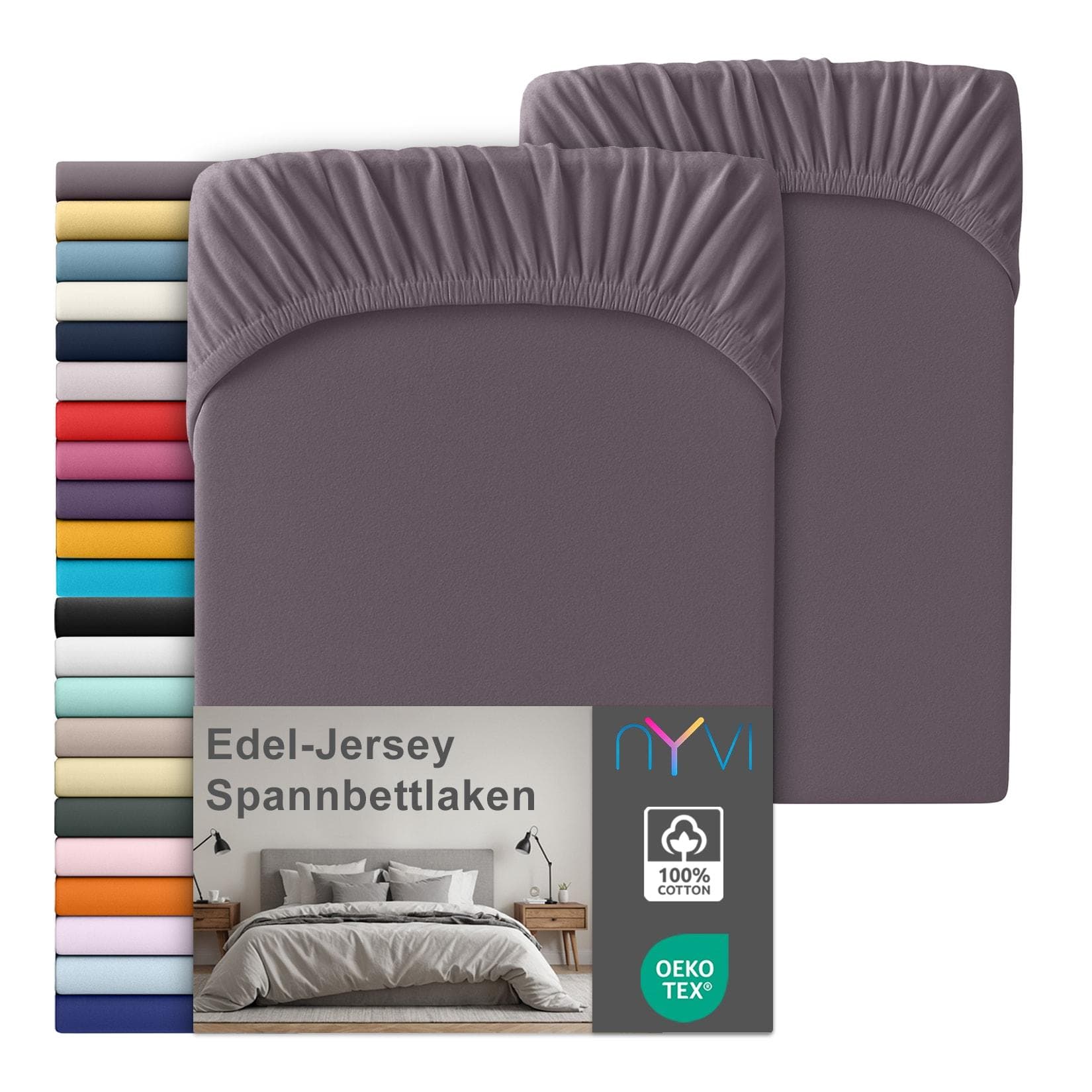 NYVI Edel Jersey Spannbettlaken Deluxe 100% Baumwolle supergekämmt Graphit
