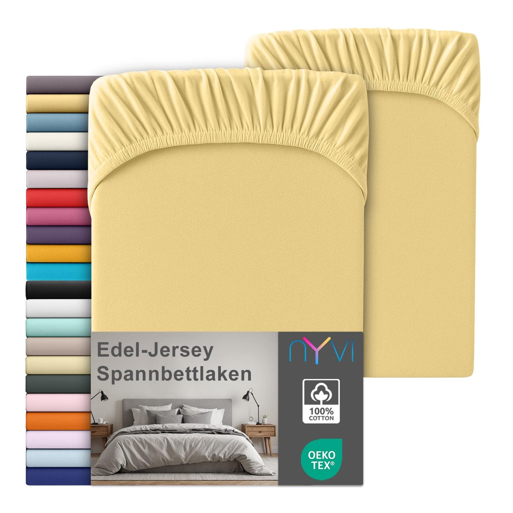 NYVI Edel Jersey Spannbettlaken Deluxe Baumwolle Gelb 180-200 x 200 cm