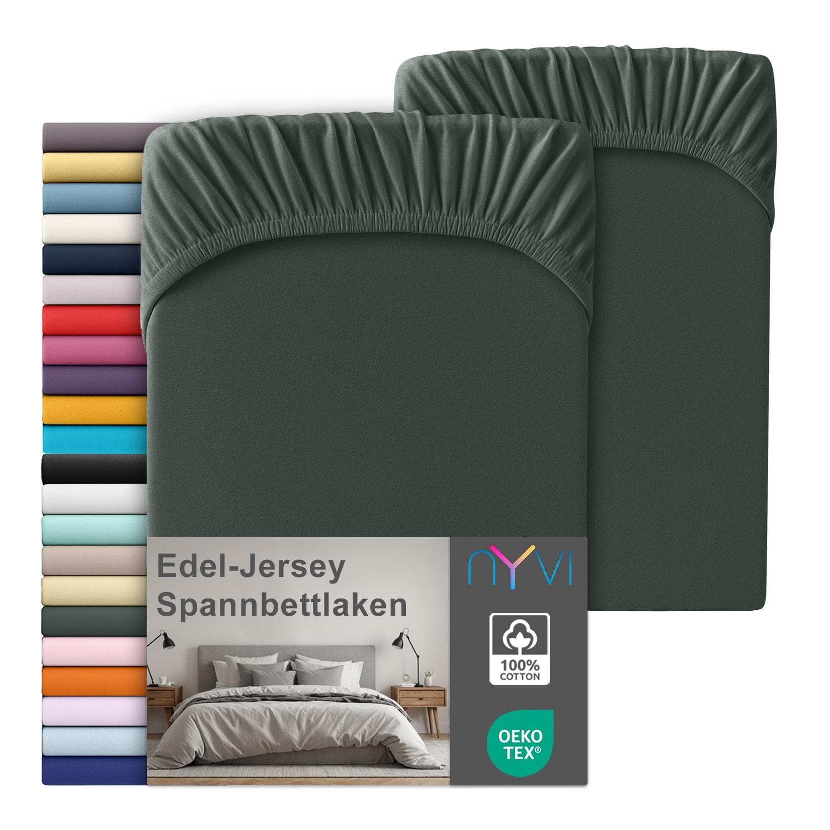 NYVI Edel Jersey Spannbettlaken Deluxe 100% Baumwolle Anthrazit
