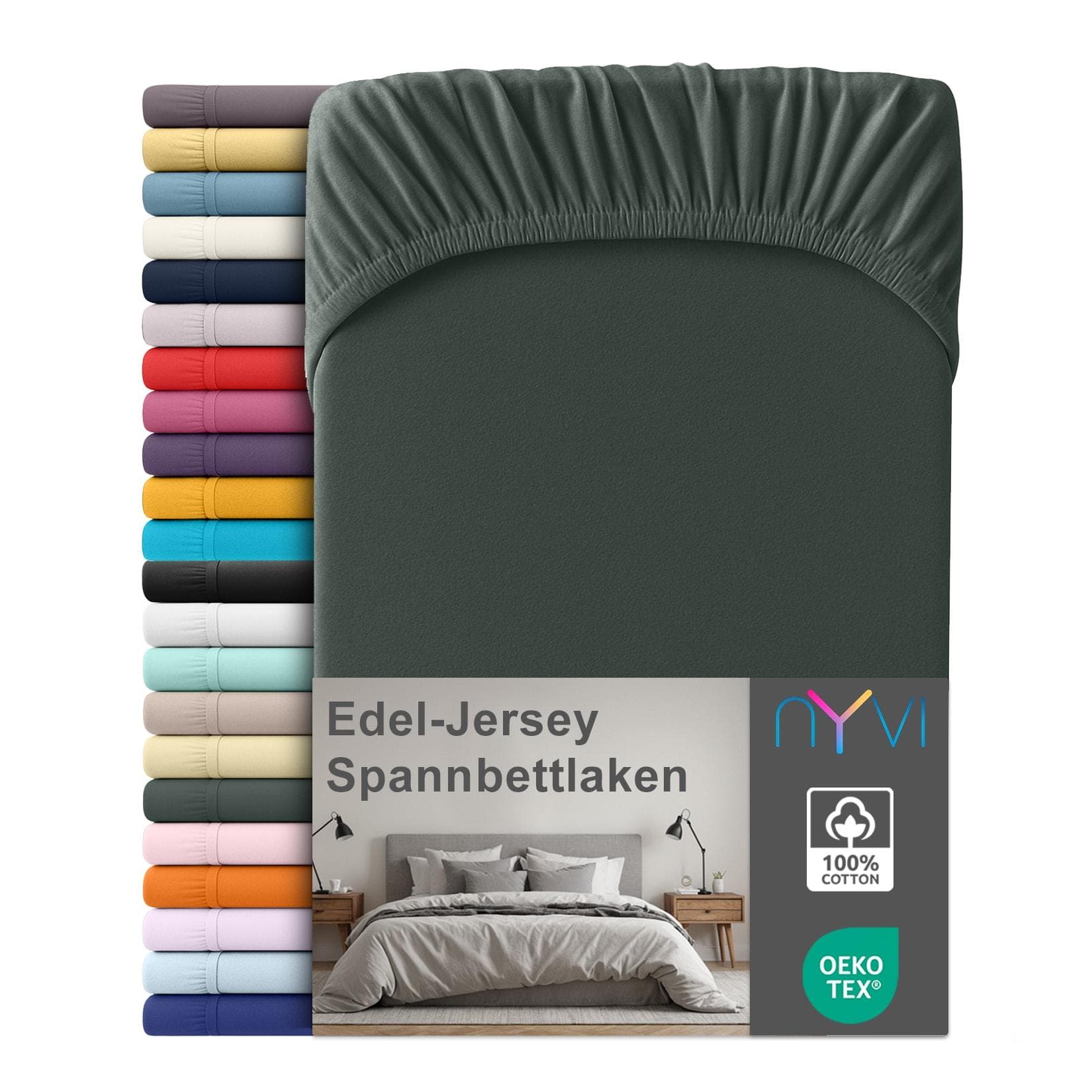 NYVI Edel Jersey Spannbettlaken Deluxe 100% Baumwolle Anthrazit