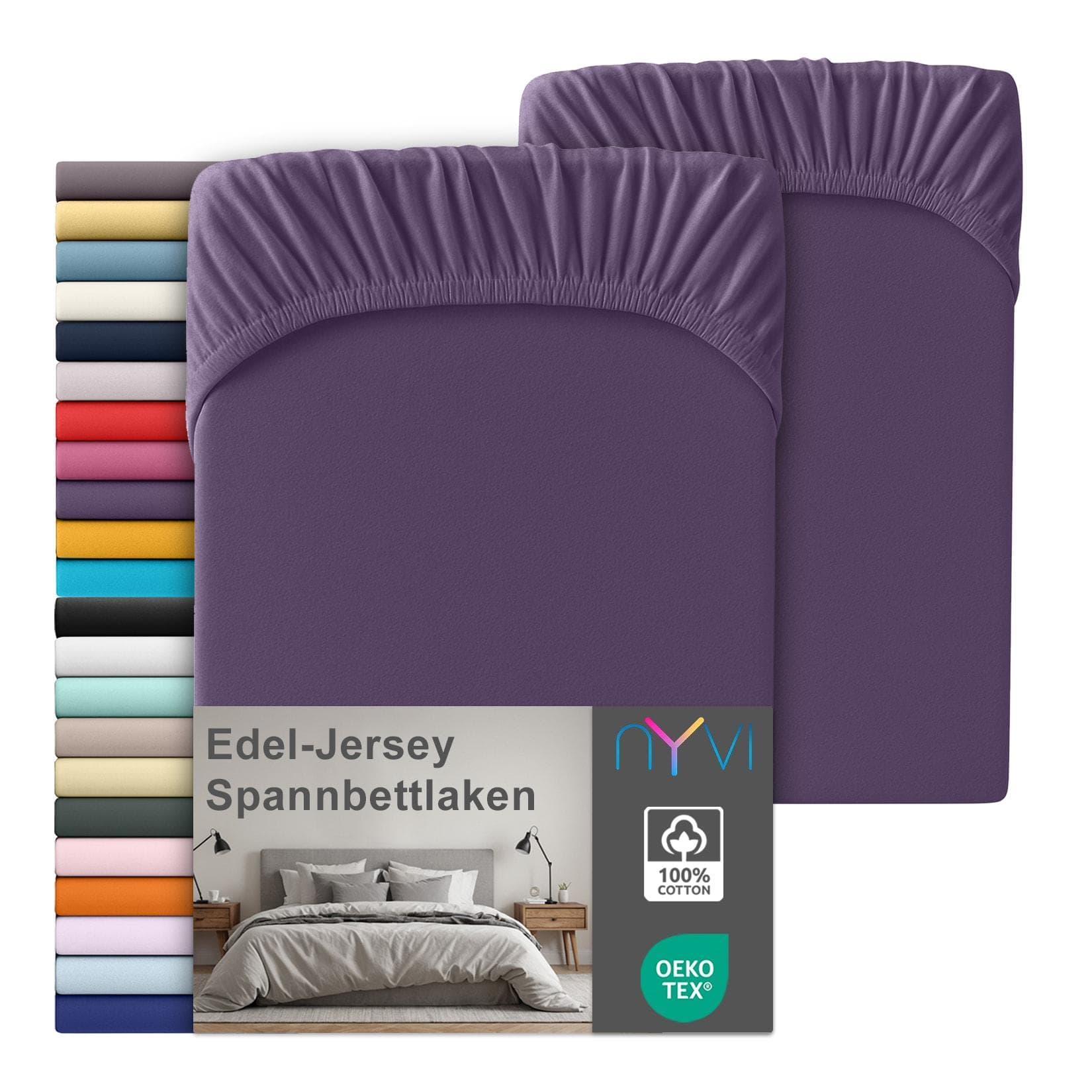 NYVI Edel Jersey Spannbettlaken Deluxe Violett 100% Baumwolle