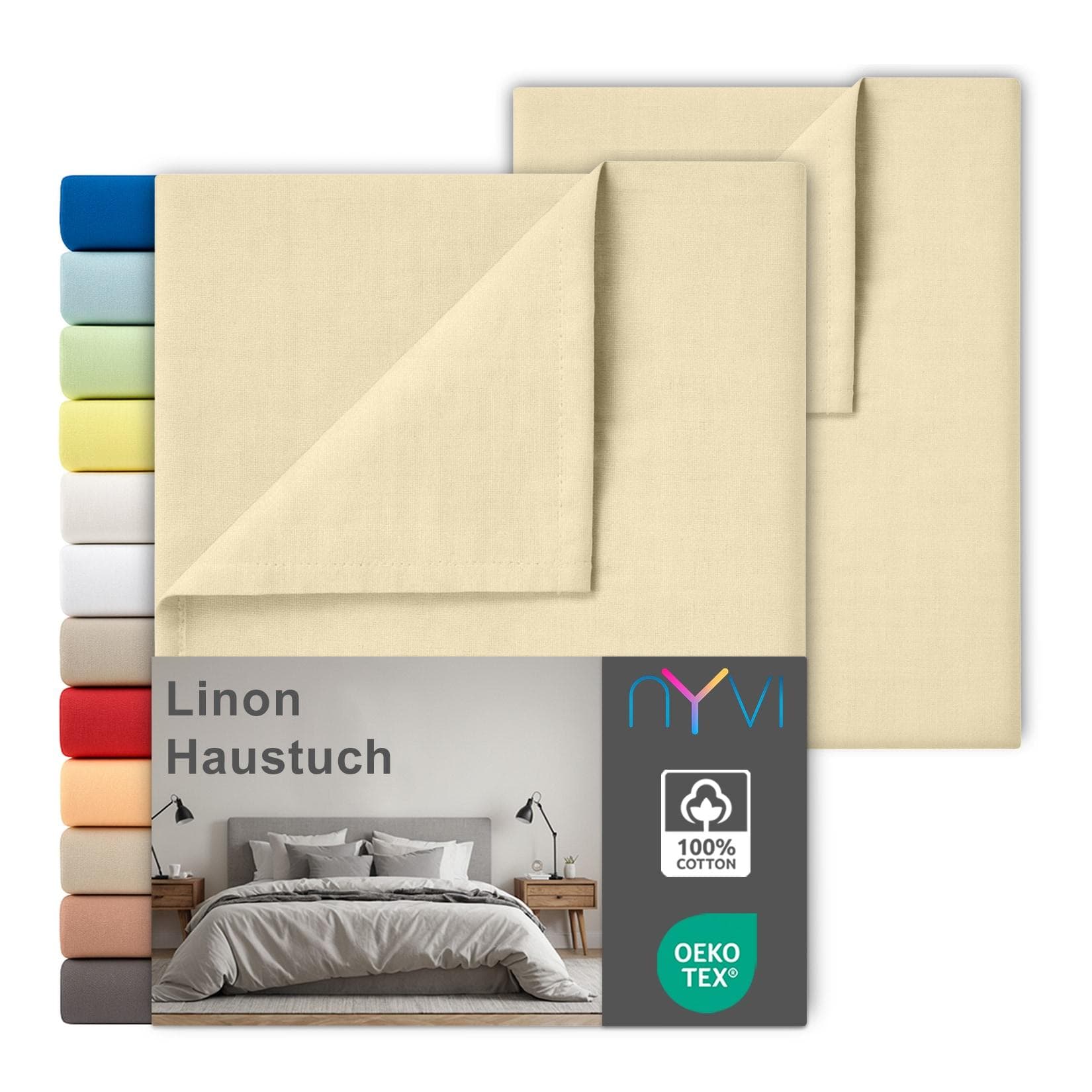 NYVI Linon Deluxe Bettlaken 100% Baumwolle Creme 240x260 cm 2er Set