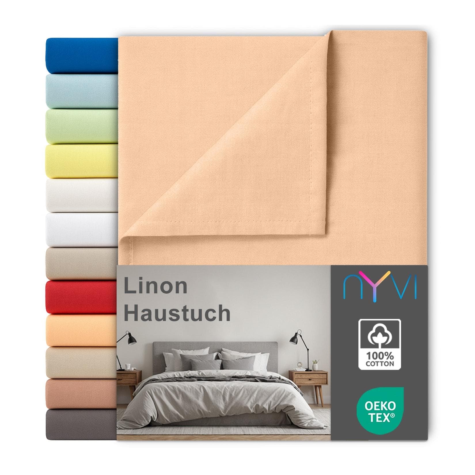 NYVI Linon Deluxe Bettlaken ohne Gummizug aus 100% atmungsaktiver Baumwolle Apricot