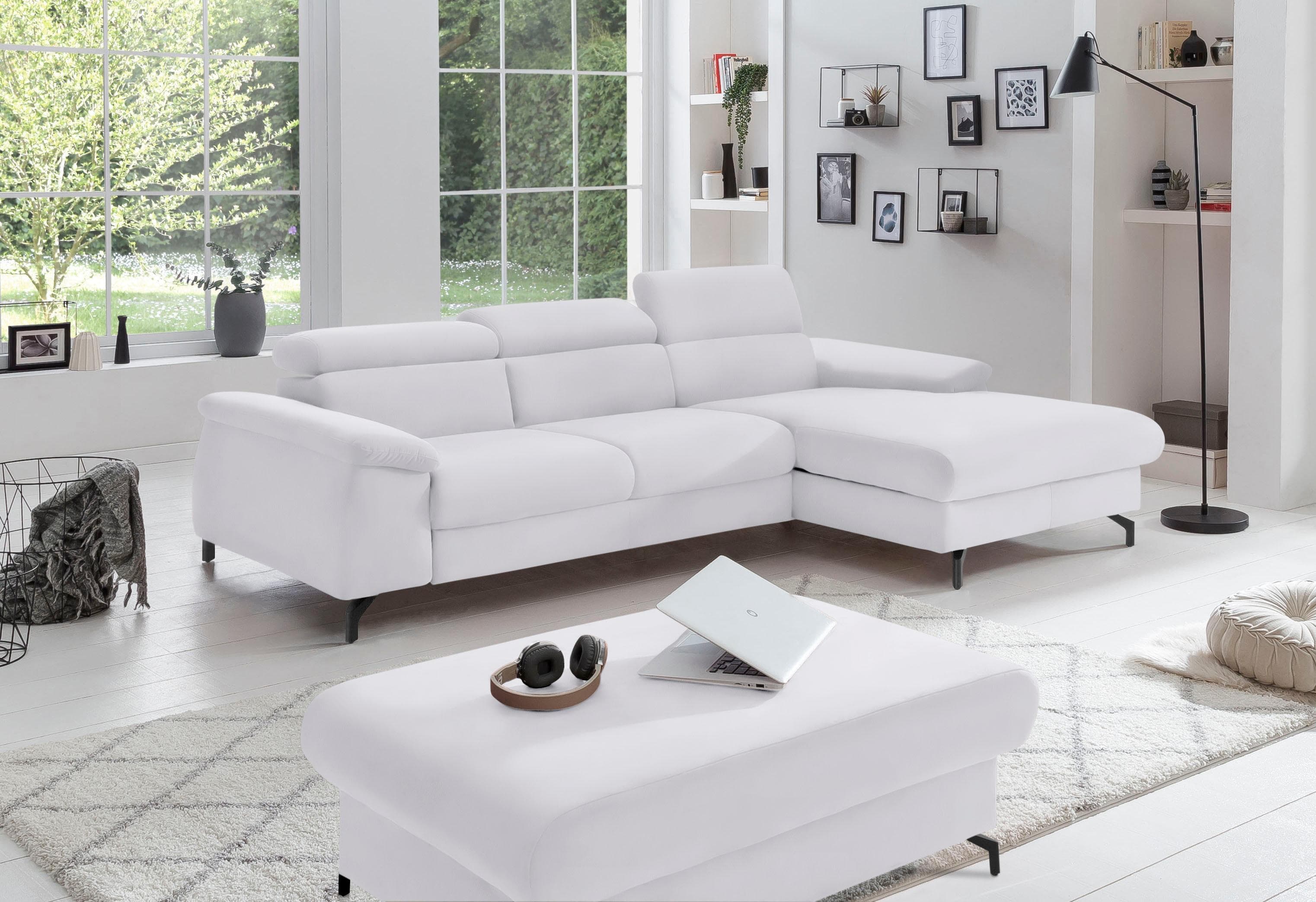 COTTA Ecksofa Kitty L-Form Weiß Microfaser mit Kopfteilverstellung