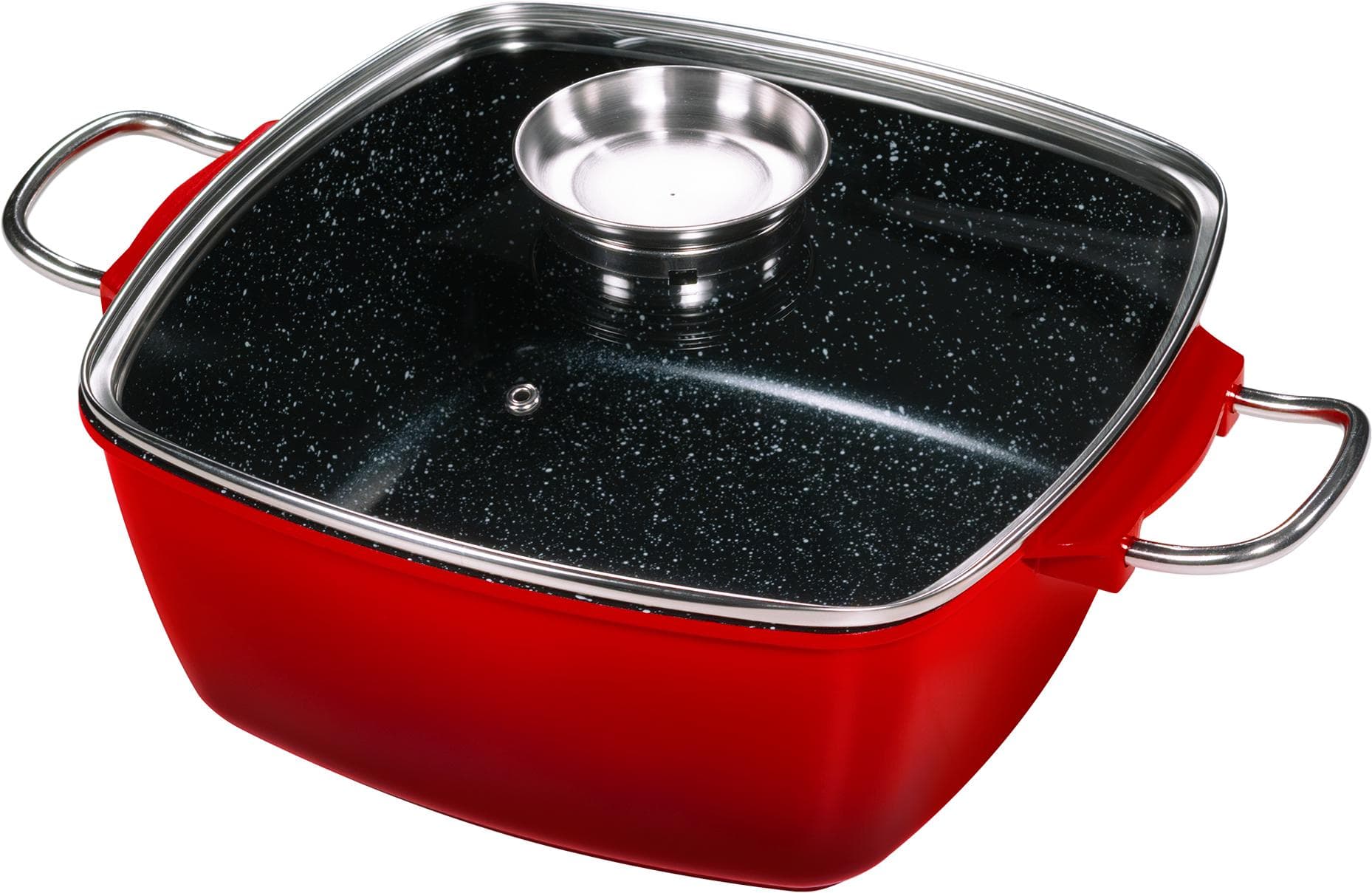 KING Bräter 7 L Aluguss Rot mit Glasdeckel und Aromaknopf