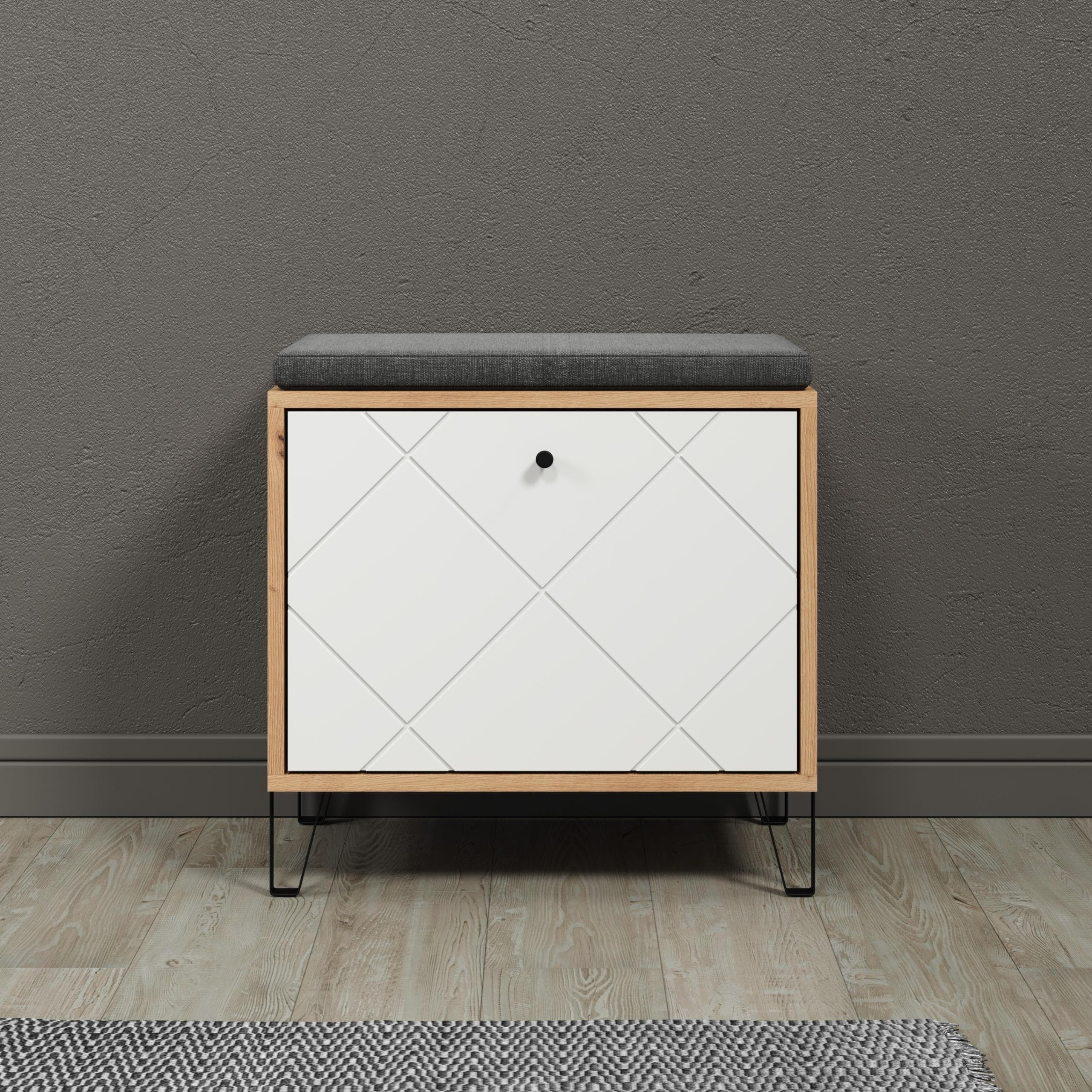 Moderne Sitzbank aus Holzwerkstoff, Kunststoff und Metall