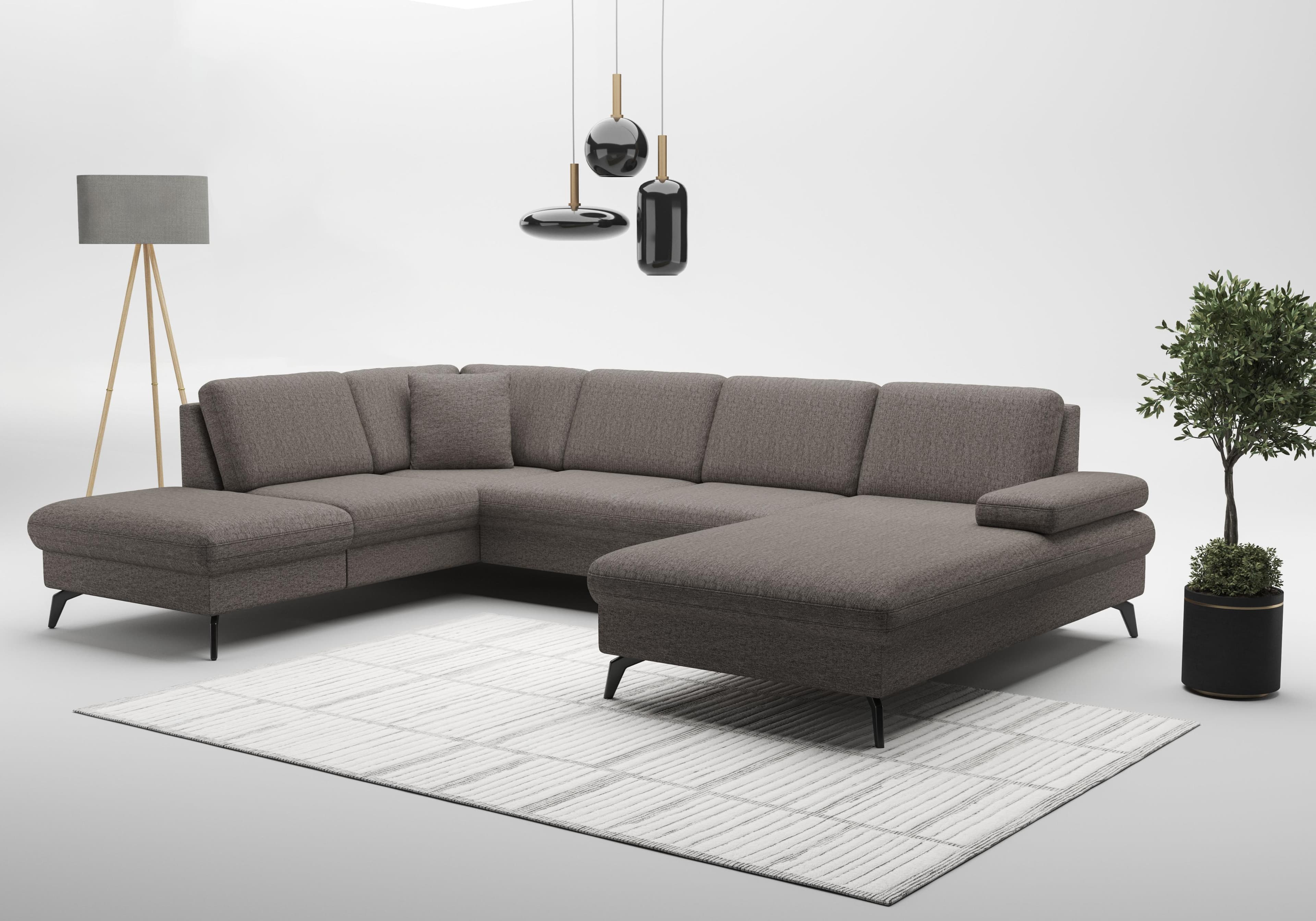 SIT & MORE Morris Jubi U-Form Wohnlandschaft Walnut mit Bettfunktion