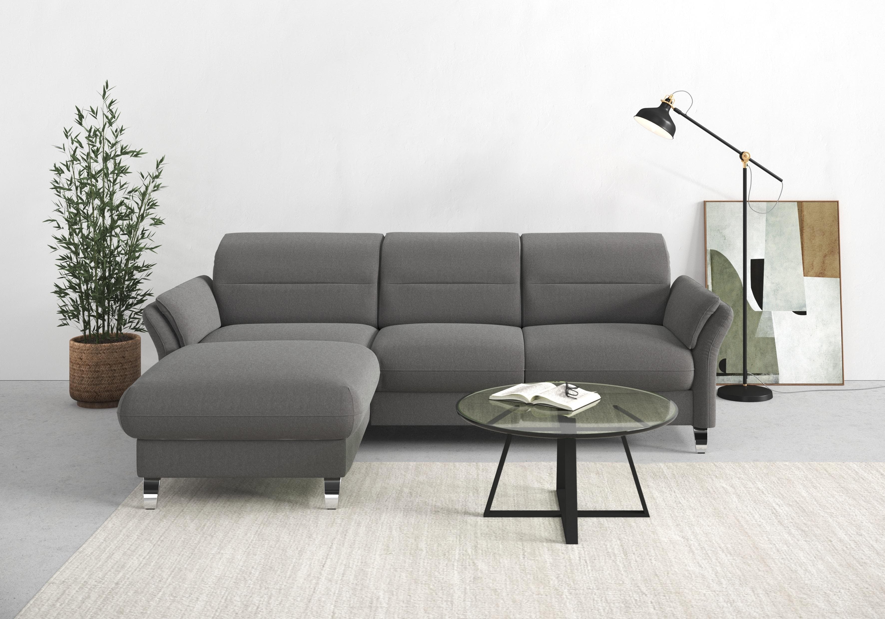 SIT & MORE Ecksofa Grenoble L-Form Grau mit Recamiere