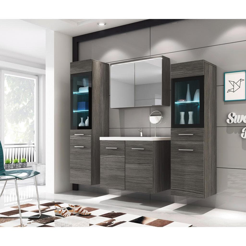 P & B Badezimmer Set 5-teilig Eiche Kunststoff 8 Fächer 120 cm FSC Hängend