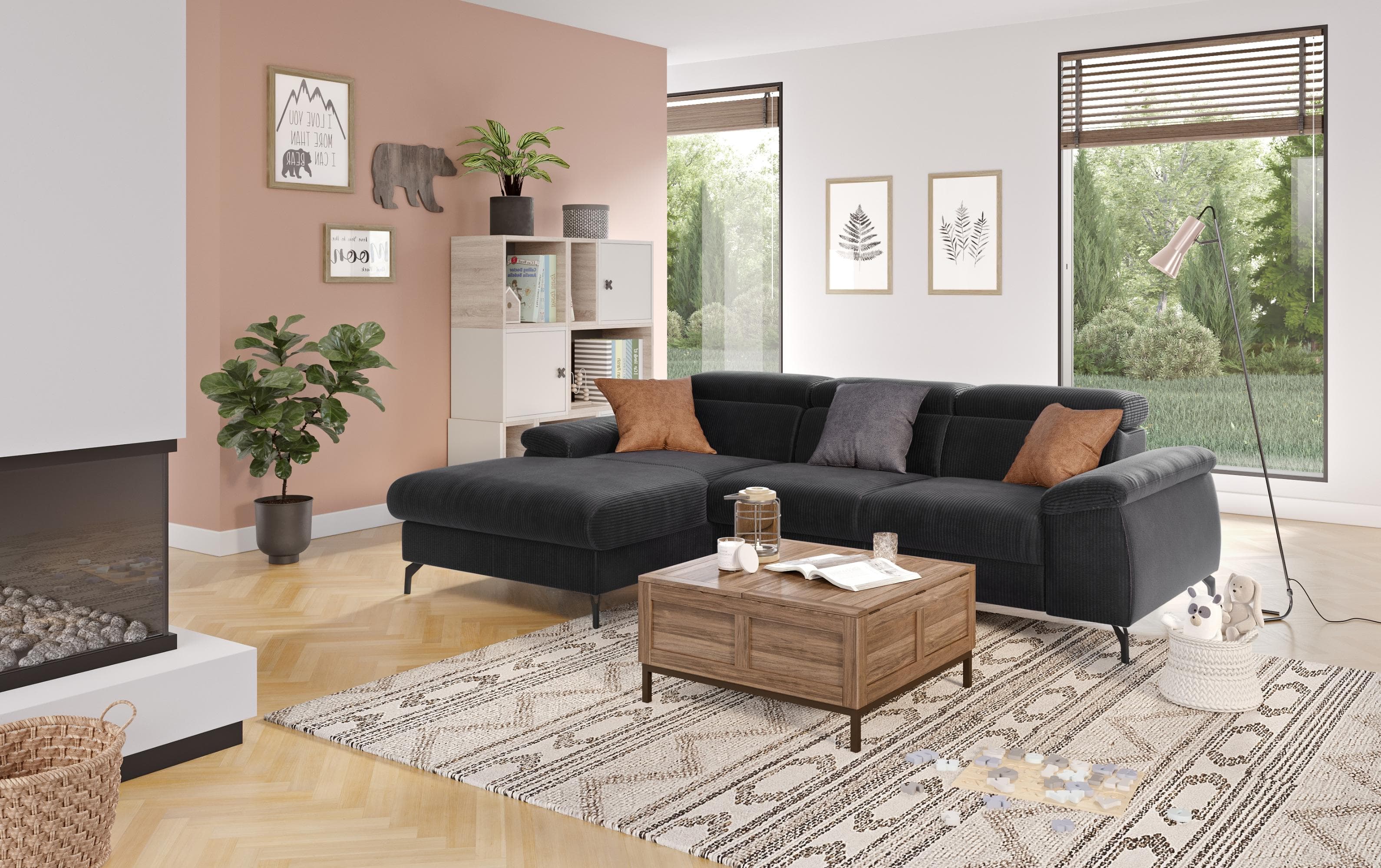 Modernes Ecksofa in L-Form mit eleganter Bodenfreiheit