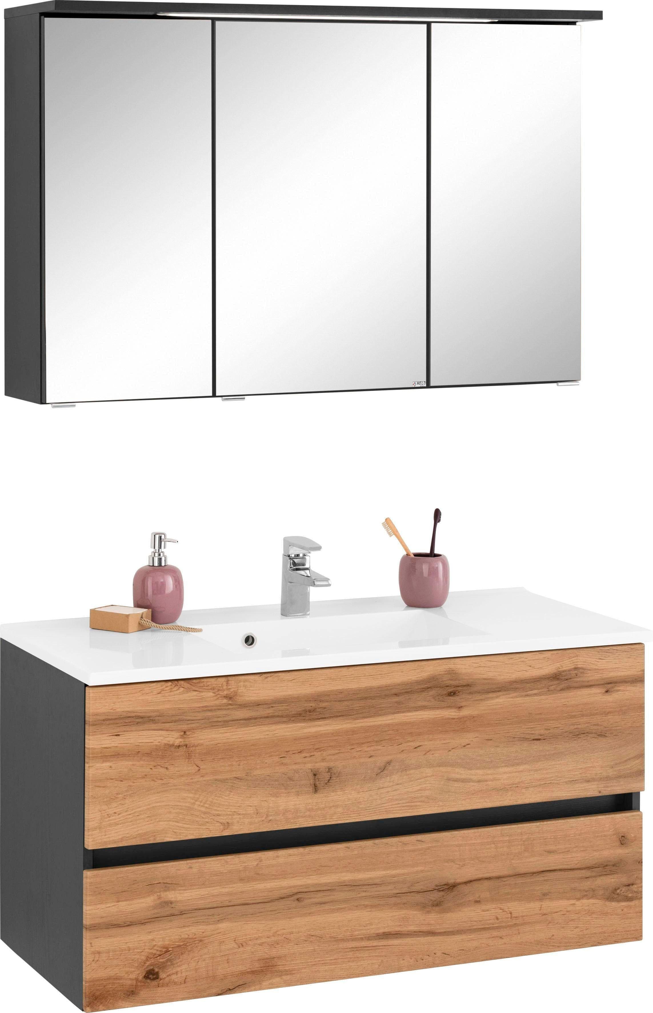 Badmöbel-Set mit LED-Beleuchtung (2-teilig)