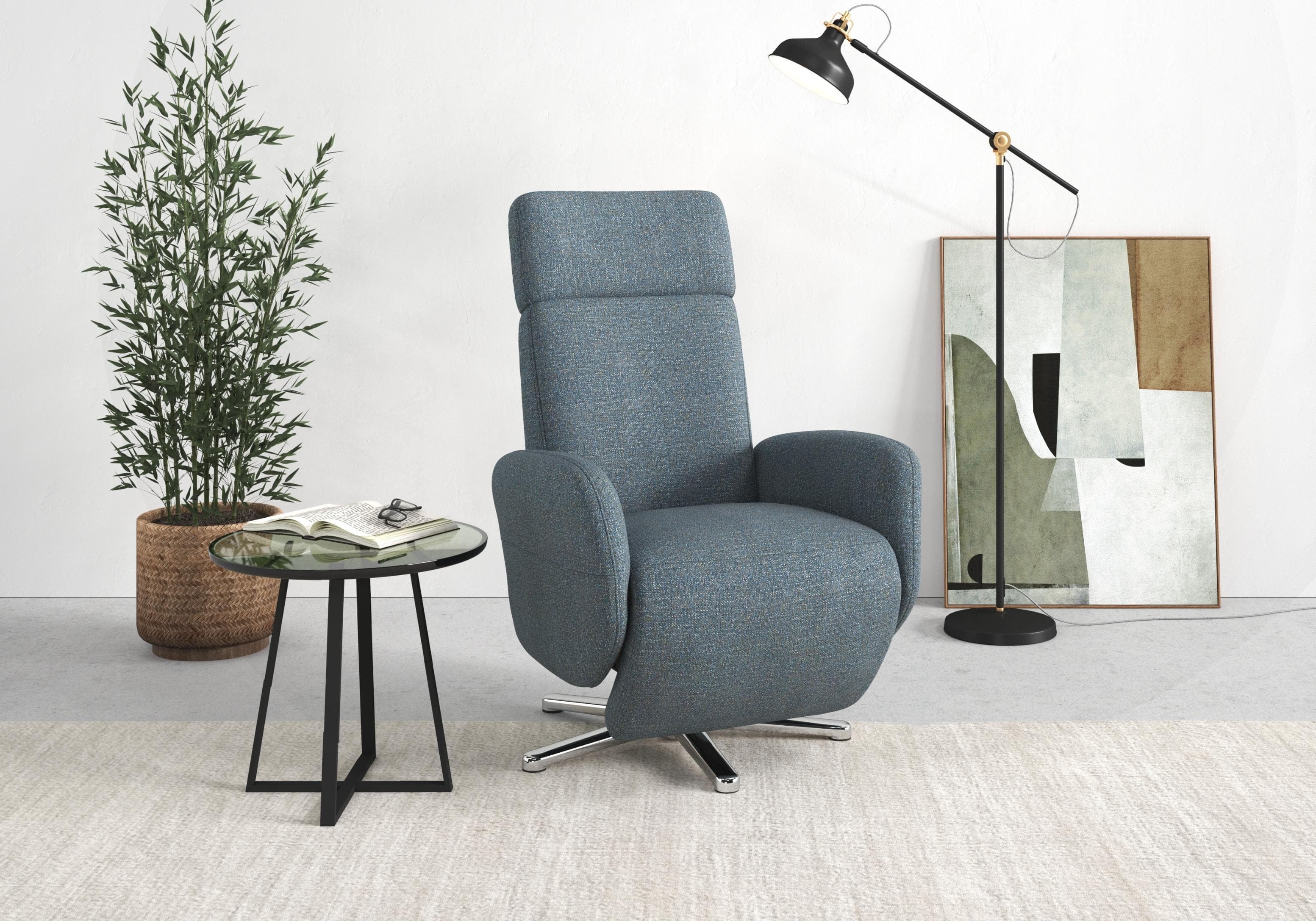 SIT & MORE TV-Sessel Grenoble Blau/Grau Elektrisch Verstellbar