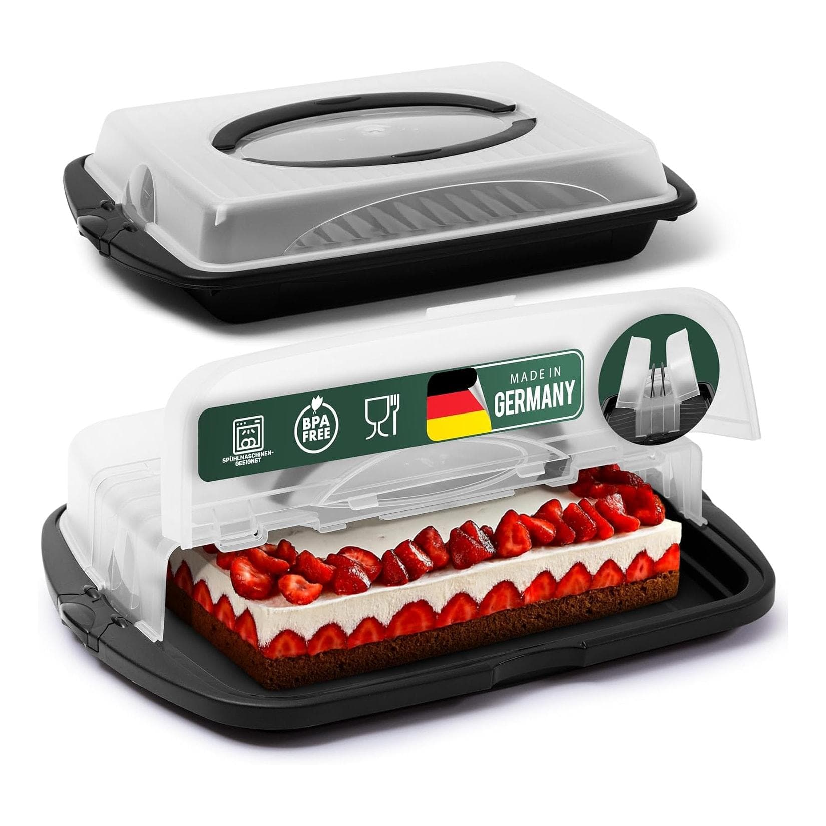 Novaliv Kuchen-Transportbox 2er Set Rechteckig Aufbewahrungsboxen mit Deckel Torte Kuchen Dessert