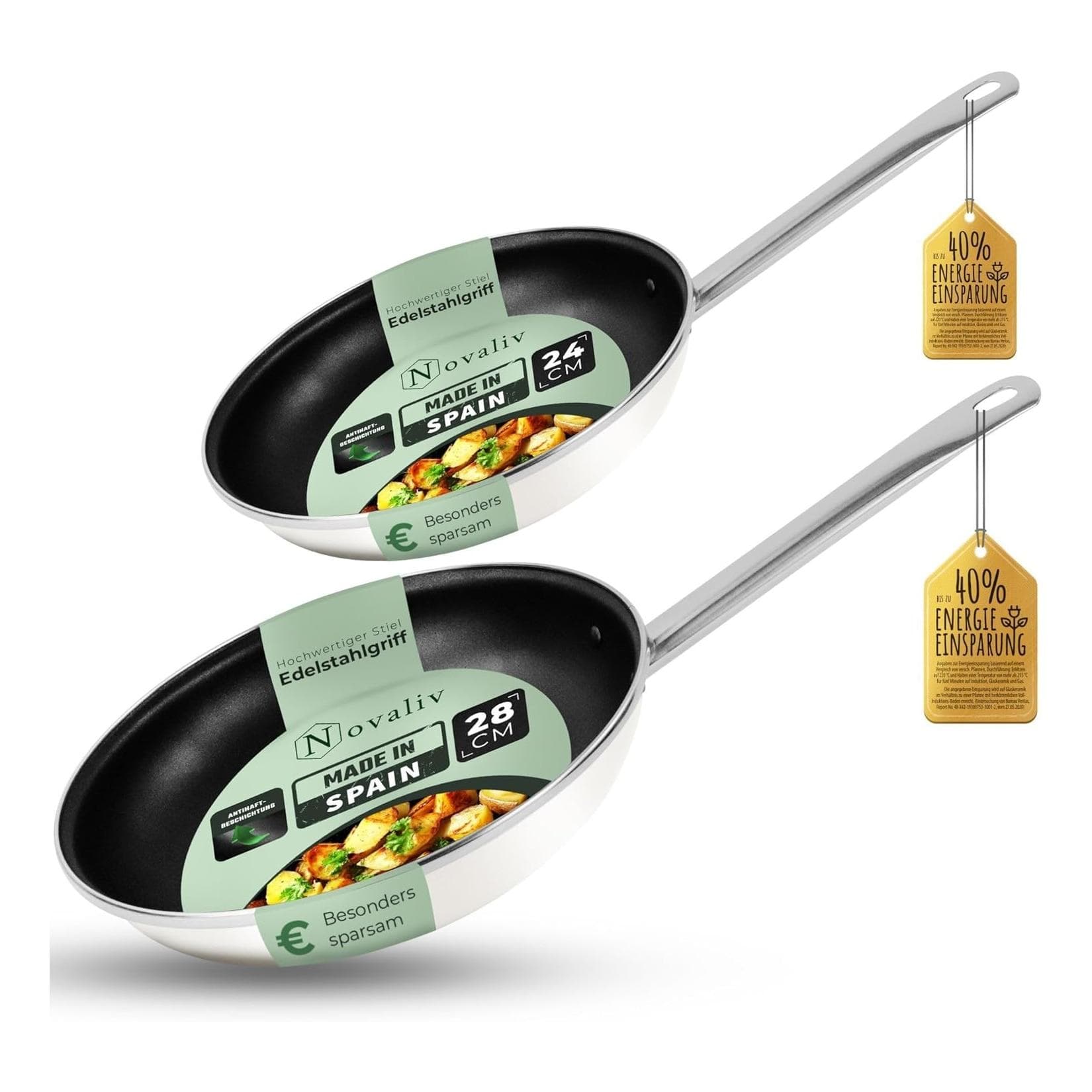 Novaliv Energiesparpfanne 24-28 cm Emaillierter Stahl Antihaftbeschichtung