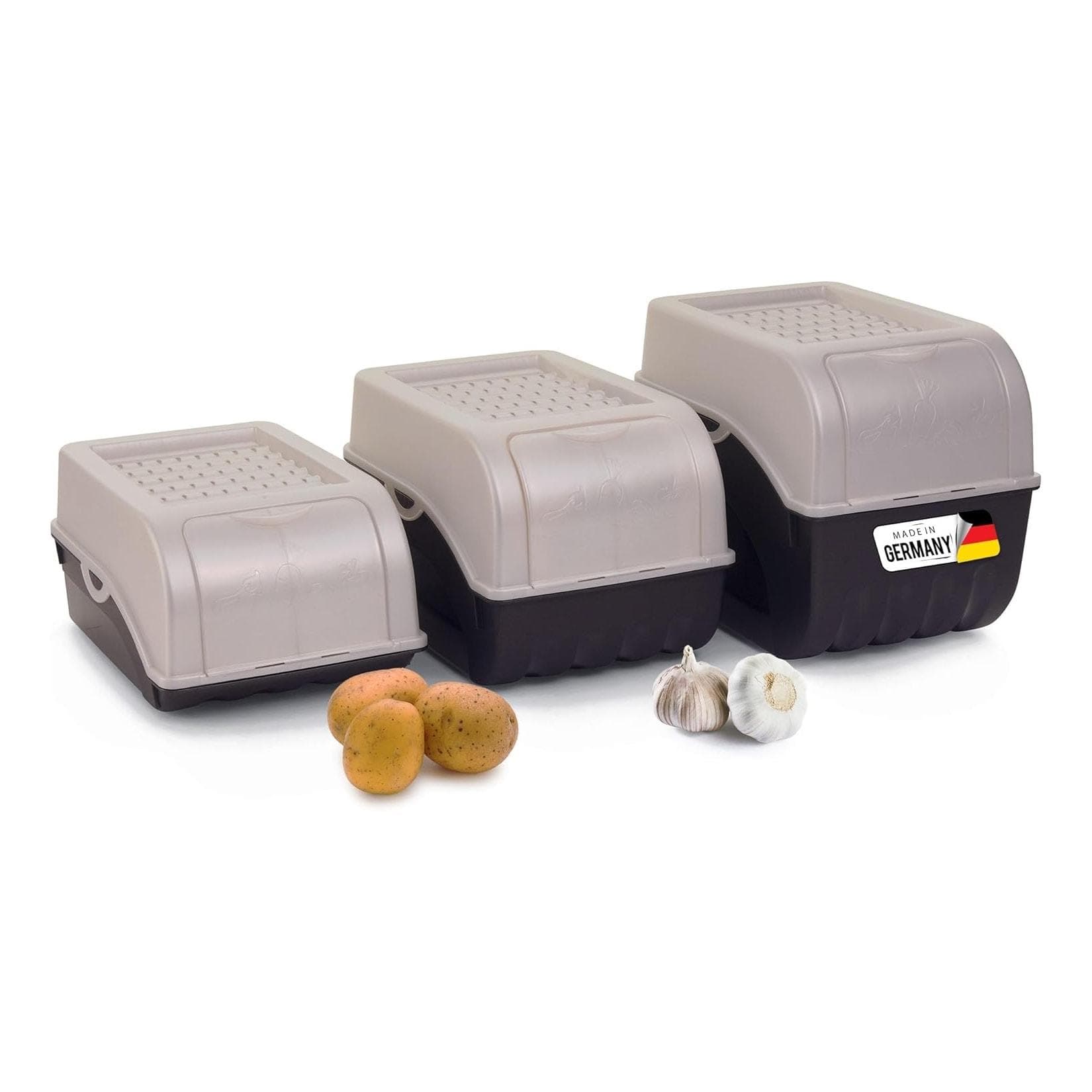 Marktkauf Kartoffelboxen Set 3,5L + 5L + 9L Perlmut Weiss stapelbar
