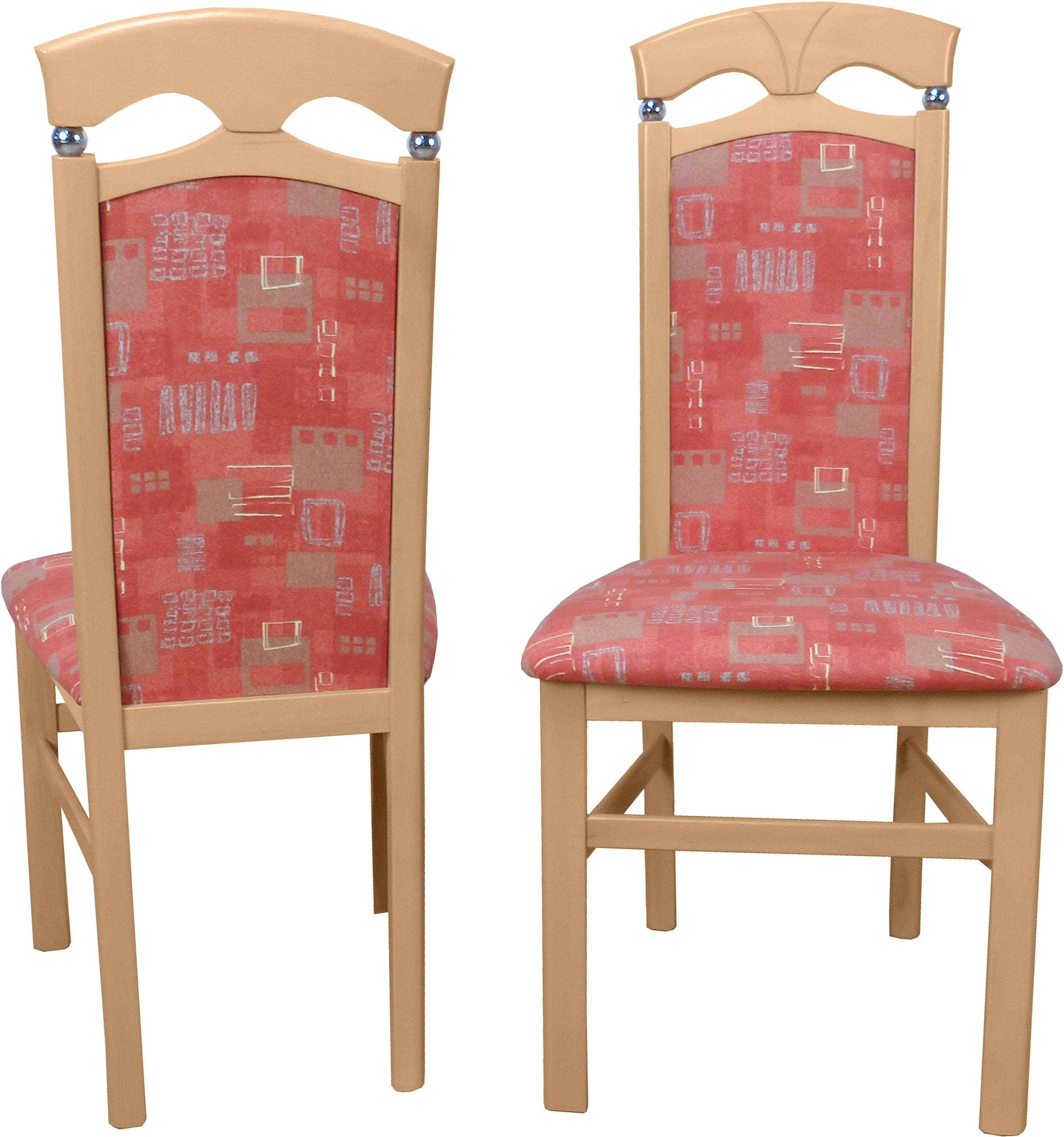 Polsterstuhl aus Massivholz und Baumwolle in Orange, Terracotta und Buche