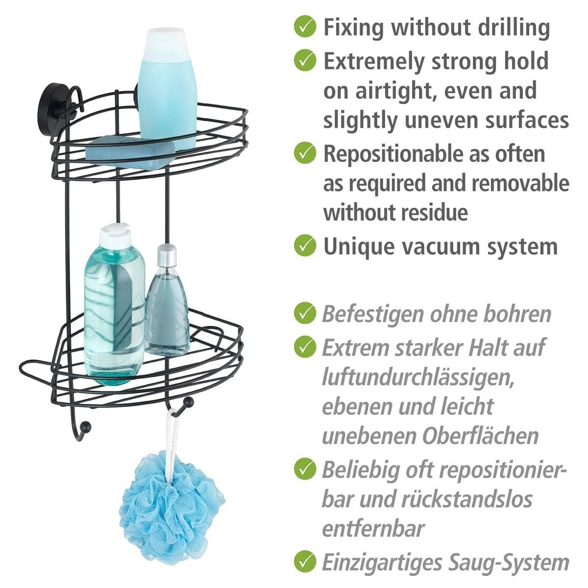 Duschregal WENKO "Vacuum-Loc" Schwarz Stahl 2 Etagen