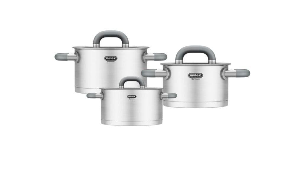 Mulex LUGANO Topf-Set Silber Edelstahl 18/10 Messskala Schüttrand Kapselboden Induktion