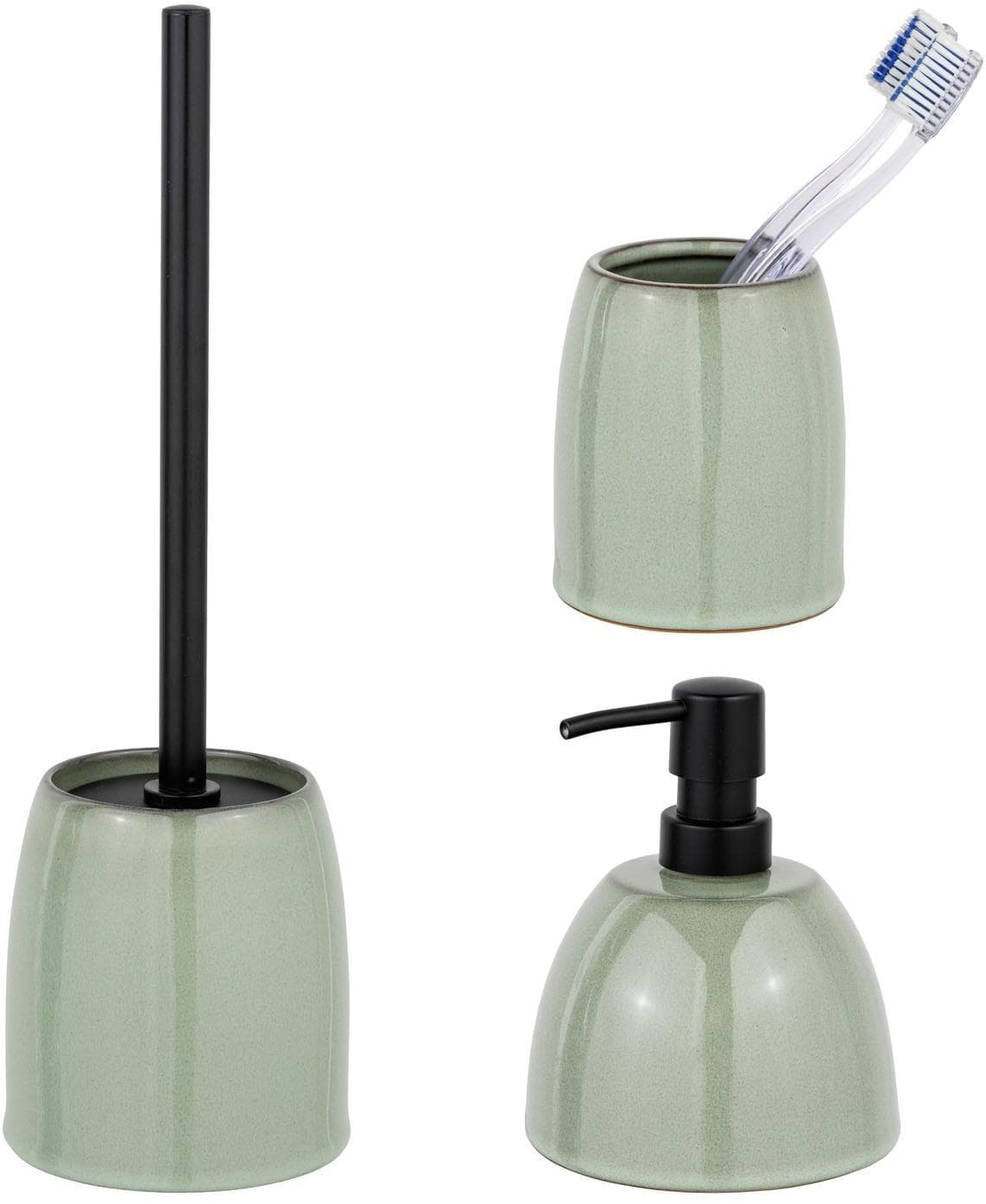 SCHÖNER WOHNEN-KOLLEKTION Badaccessoire-Set Prati Grün Glänzend Keramik