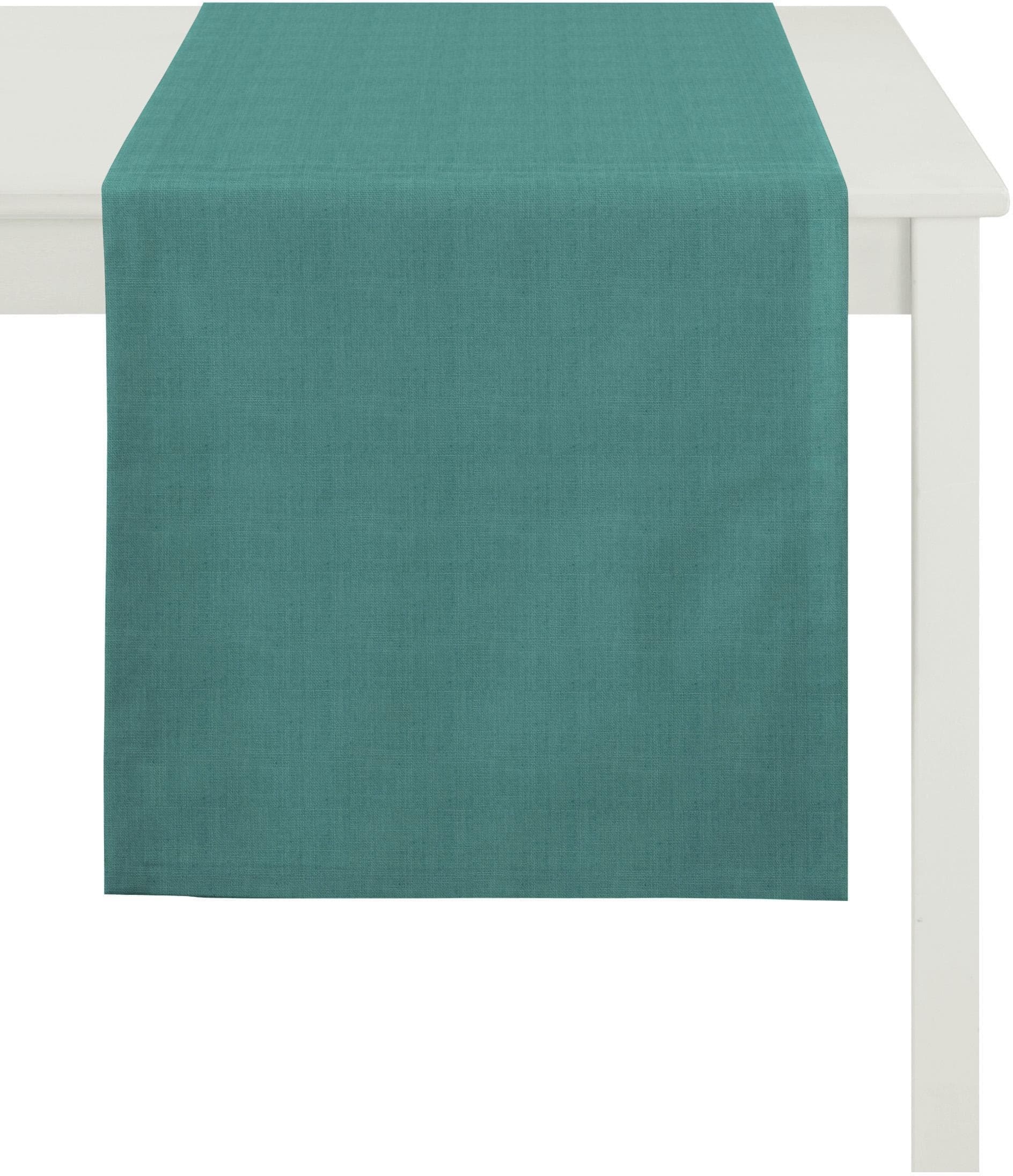 APELT Tischläufer Arizona Uni-Basic Blau Petrol Leinenoptik