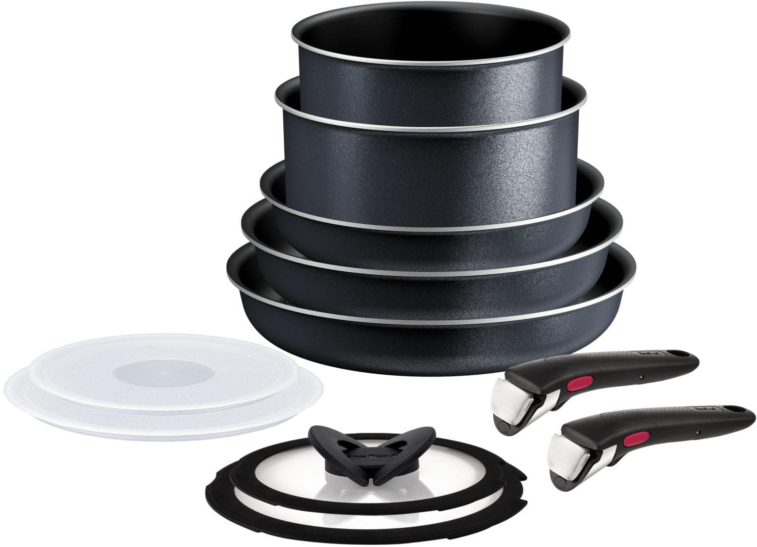 TEFAL Ingenio So'Light Topf- und Pfannenset Abnehmbarer Griff Stapelbar Schwarz