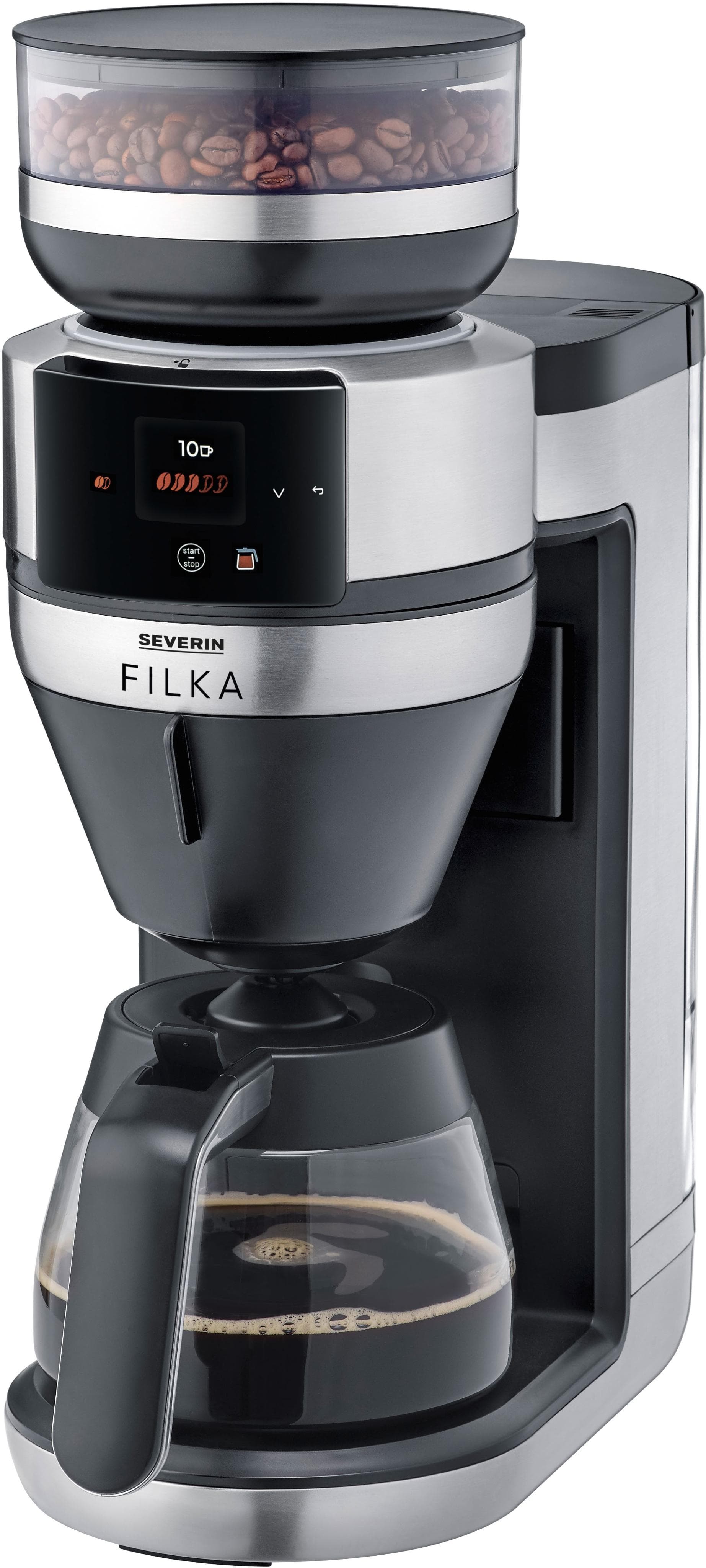 SEVERIN Kaffeemaschine mit Mahlwerk KA 4852 FILKA Filterkaffee-Vollautomat schwarz silber