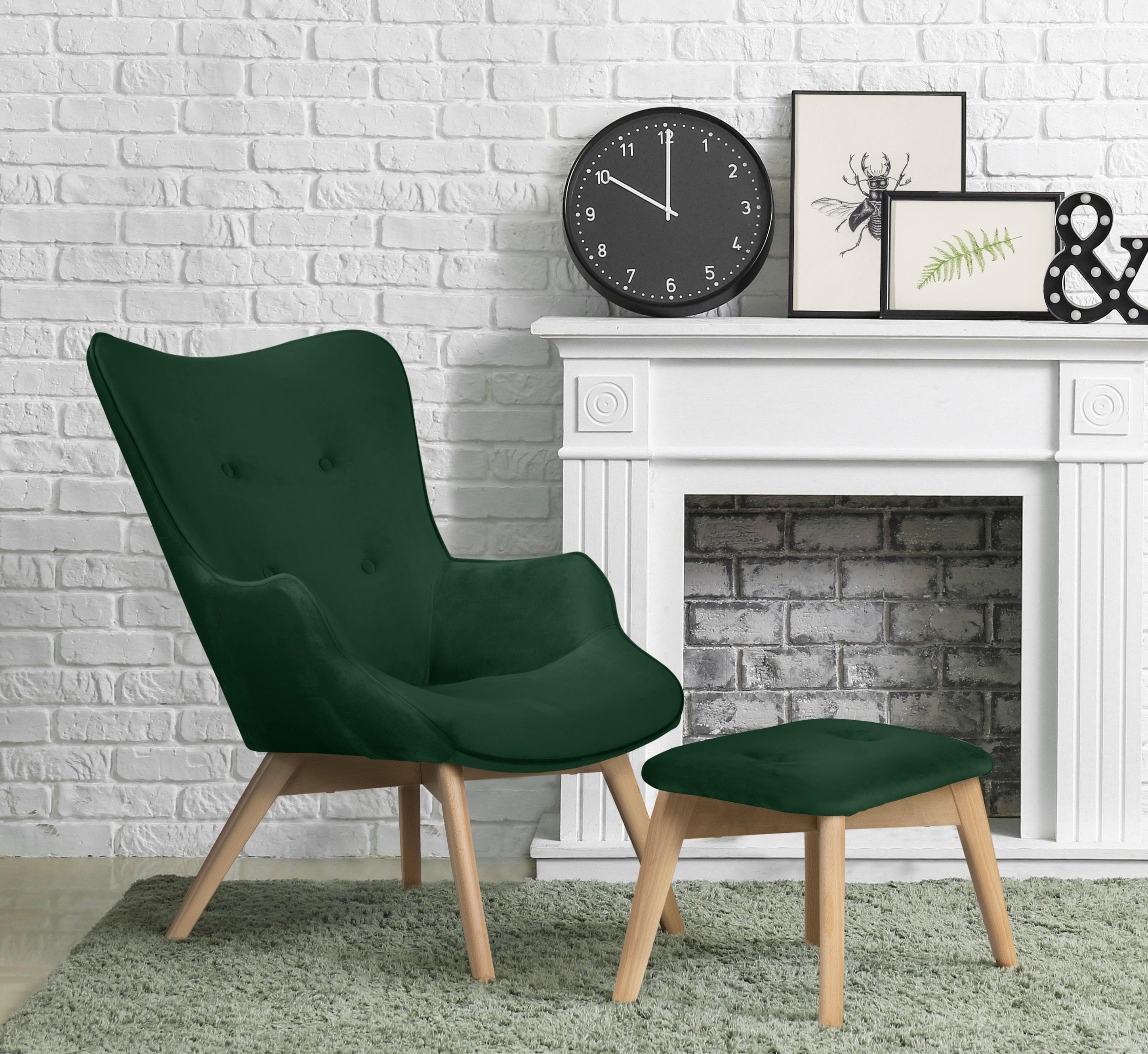 HOME AFFAIRE Nicko Sessel Dunkelgrün mit Hocker