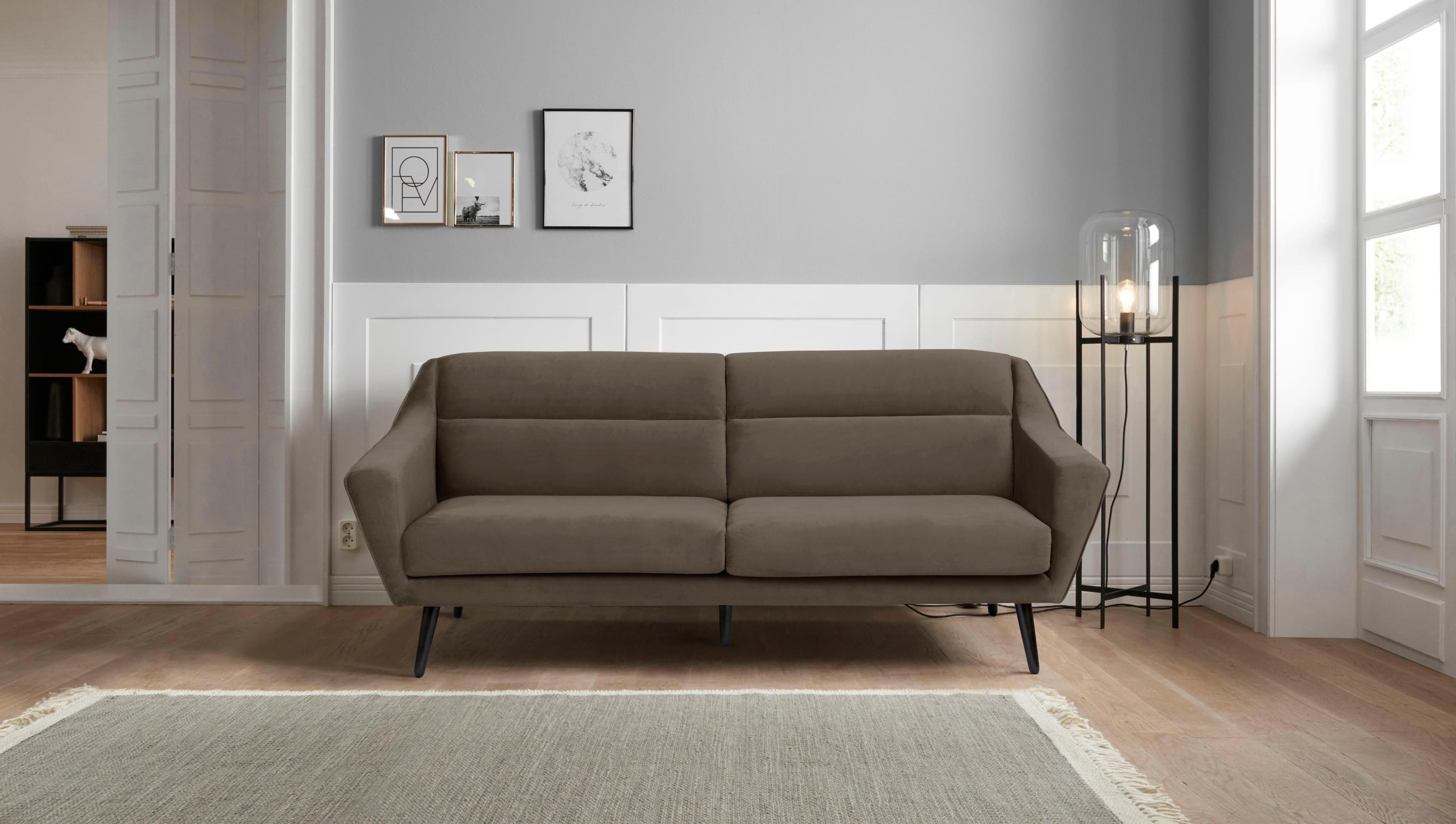OTTO HOME Sofa Bille 3-Sitzer Braun Samtoptik Eiche-Beine