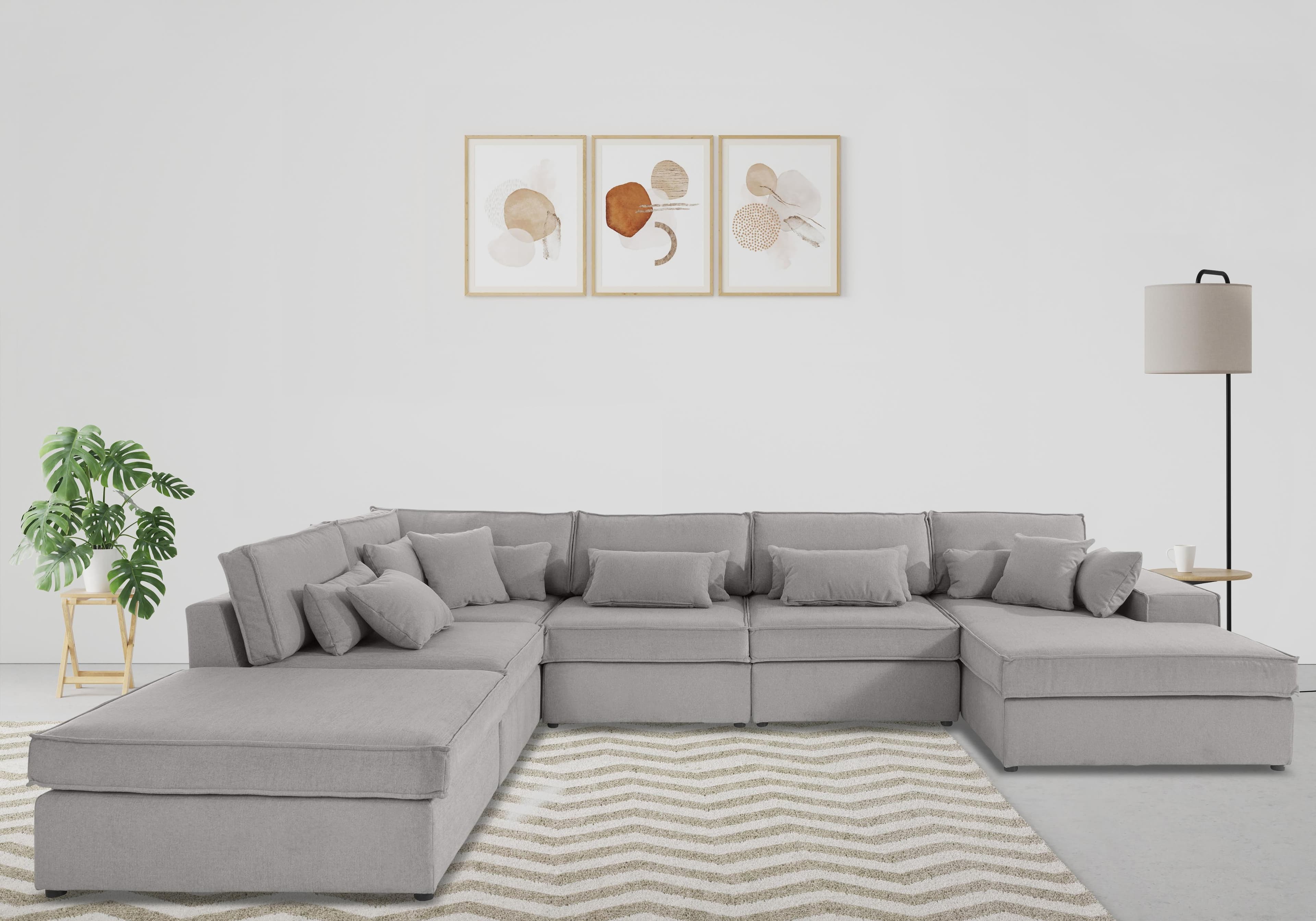 OTTO HOME Florid U-Form Wohnlandschaft Grau 6-teilig
