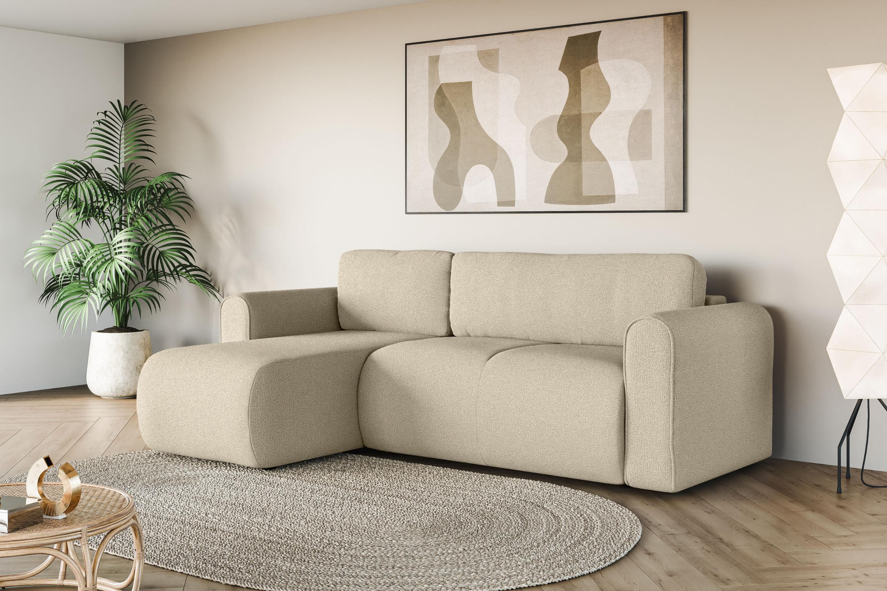 OTTO HOME Ecksofa Zacharia Beige Schlafsofa mit Bettkasten