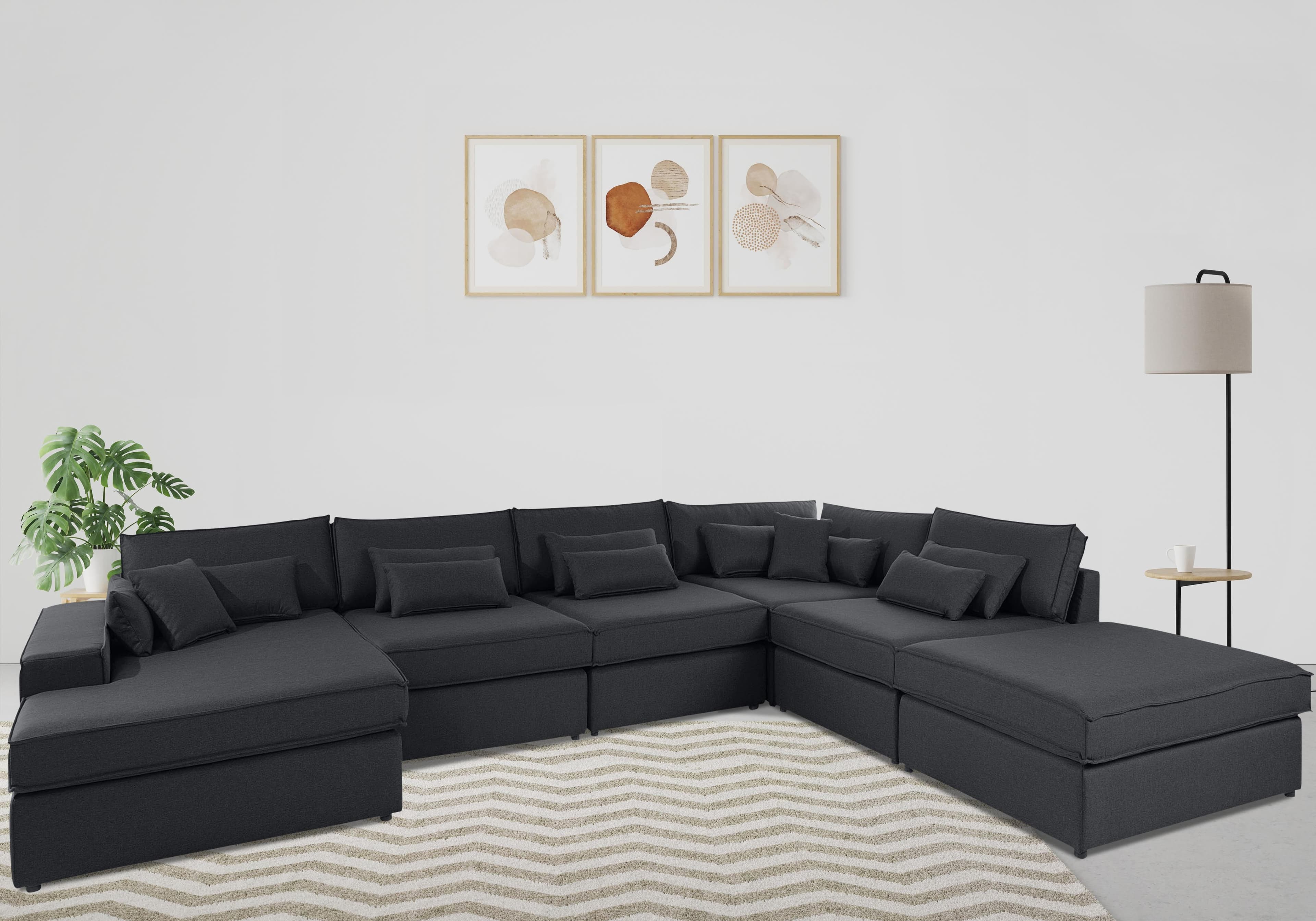 OTTO HOME Wohnlandschaft Enid U-Form Anthrazit 6-teilig