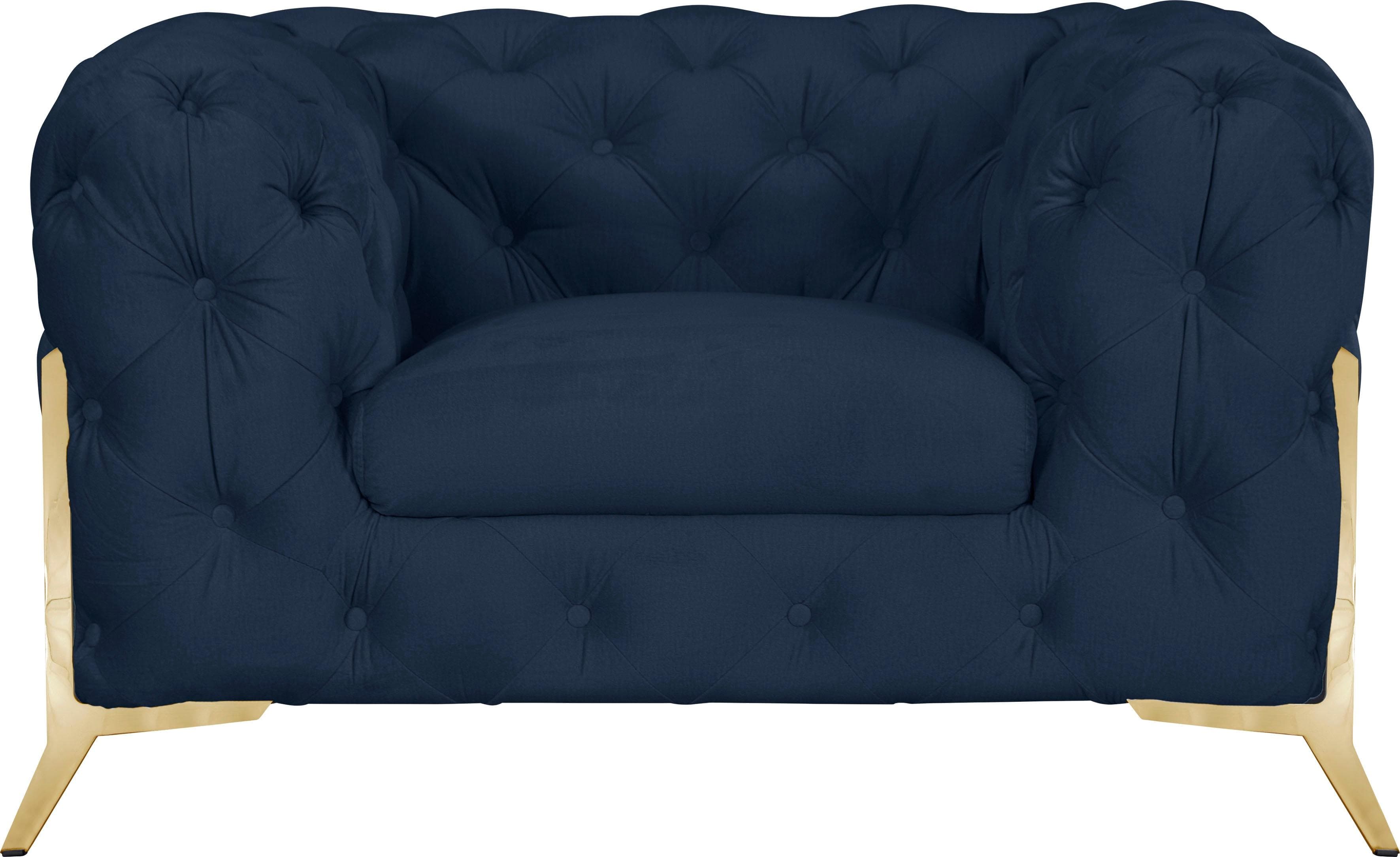 Home Affaire Amaury Chesterfield-Sessel Blau Samtoptik Gold