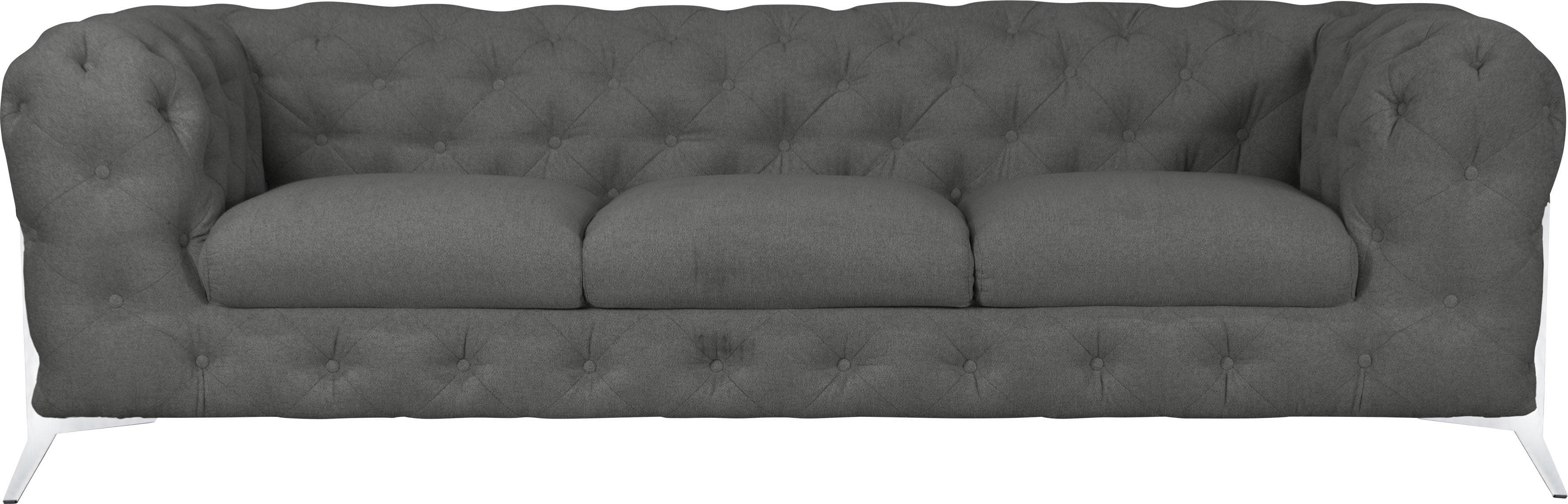 Leonique Chesterfield-Sofa Amaury Grau, aufwändige Knopfheftung