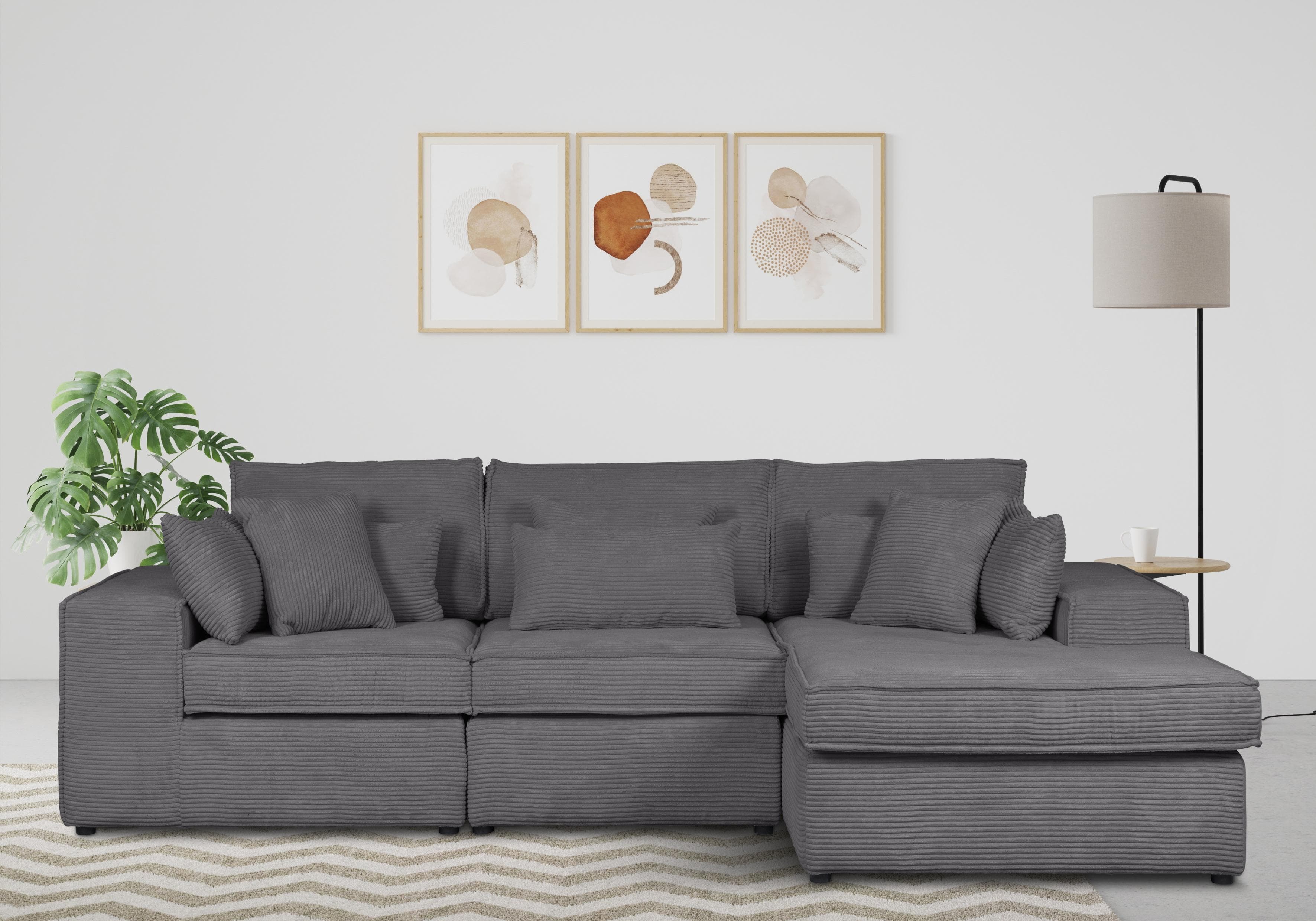 OTTO HOME Florid Ecksofa L-Form Grau 3-teilig