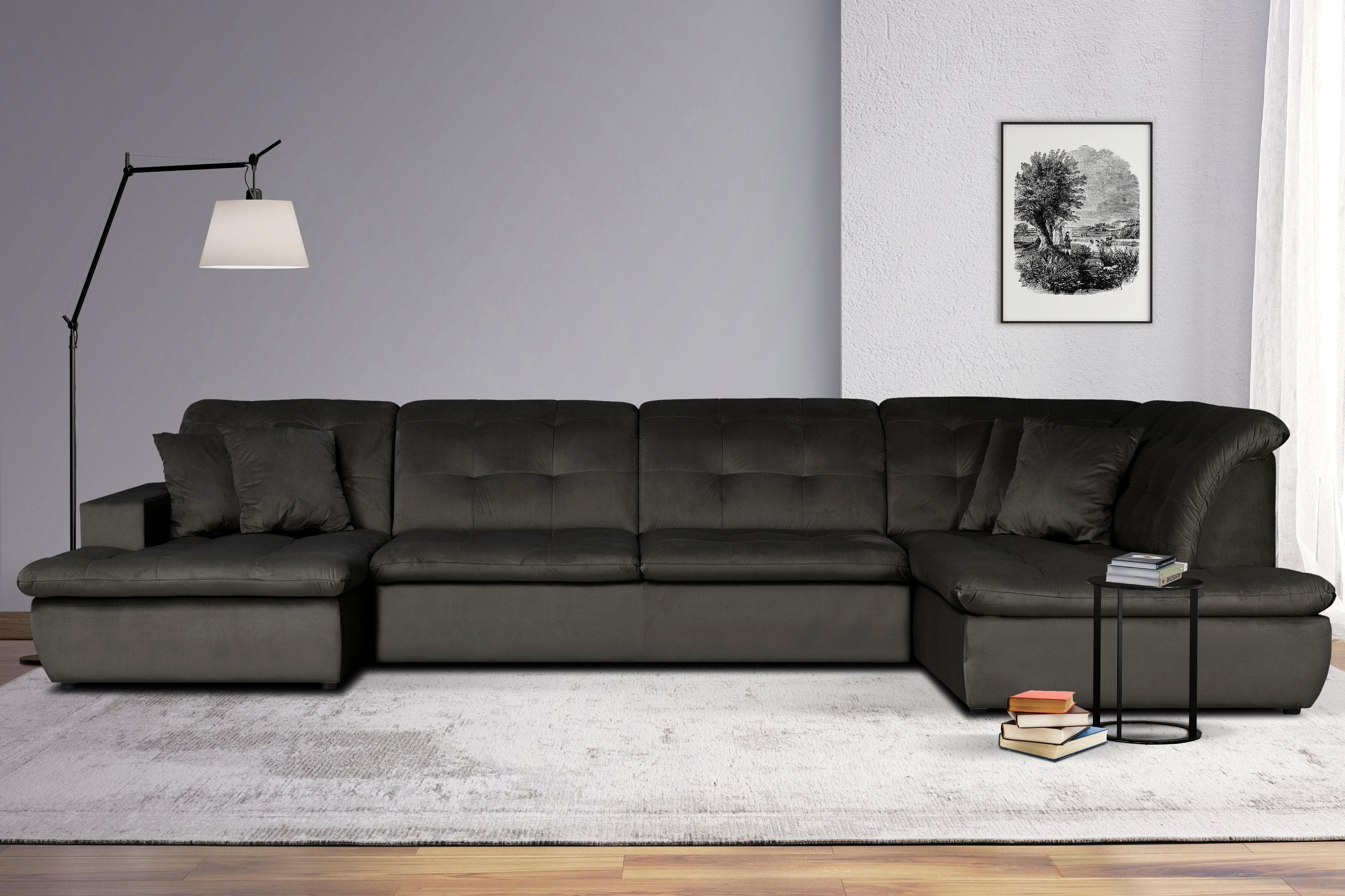 Home Affaire Brisbane U-Form Wohnlandschaft Anthrazit mit Recamiere