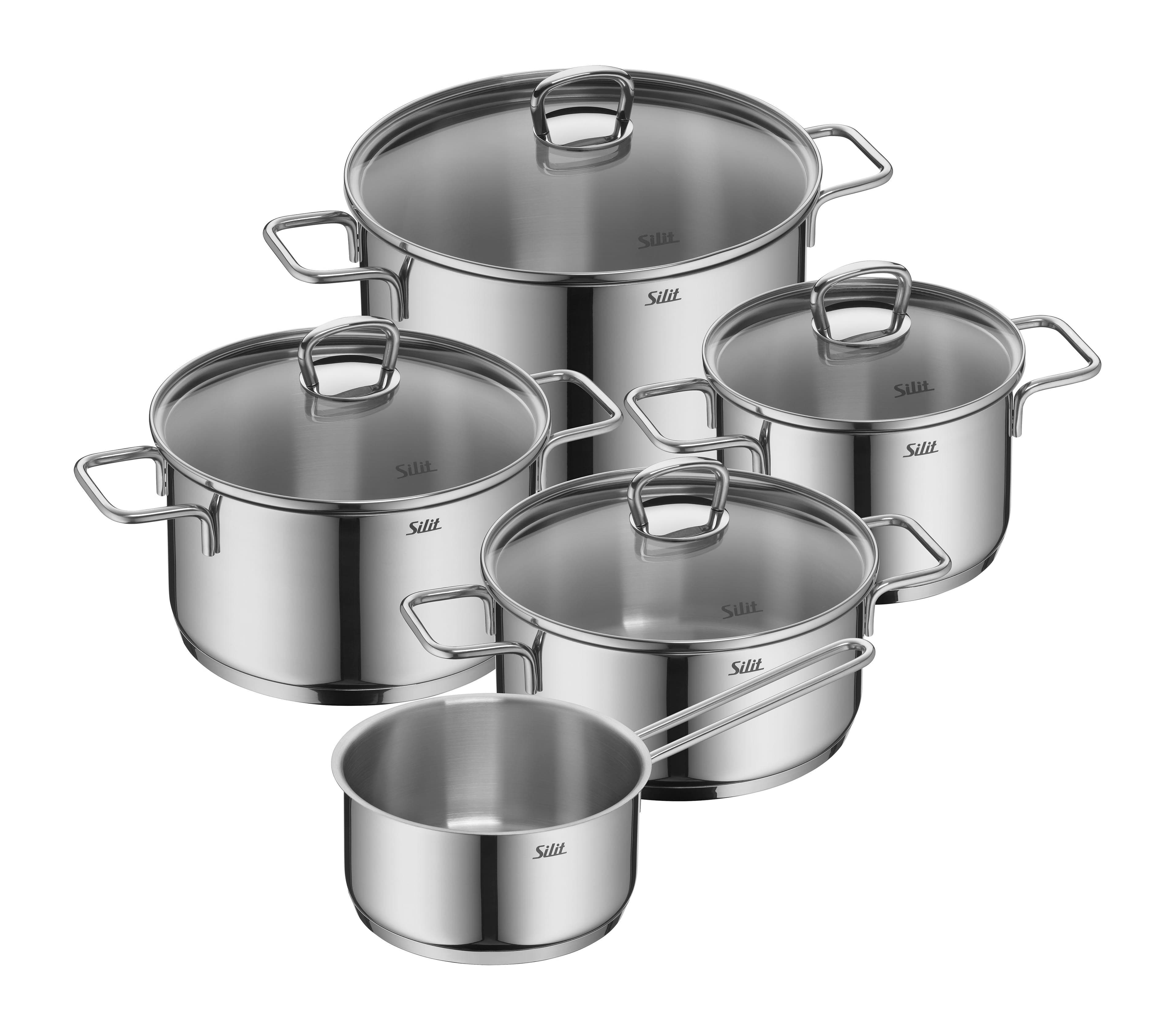 Topf-Set aus Edelstahl und Glas, grau, spanisch, modern