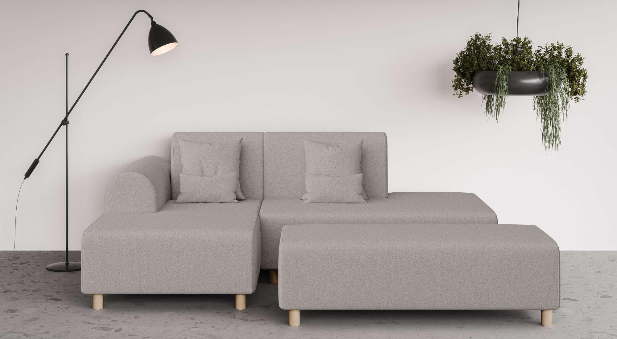 Ecksofa in L-Form mit Recamiere, grau (taupe)