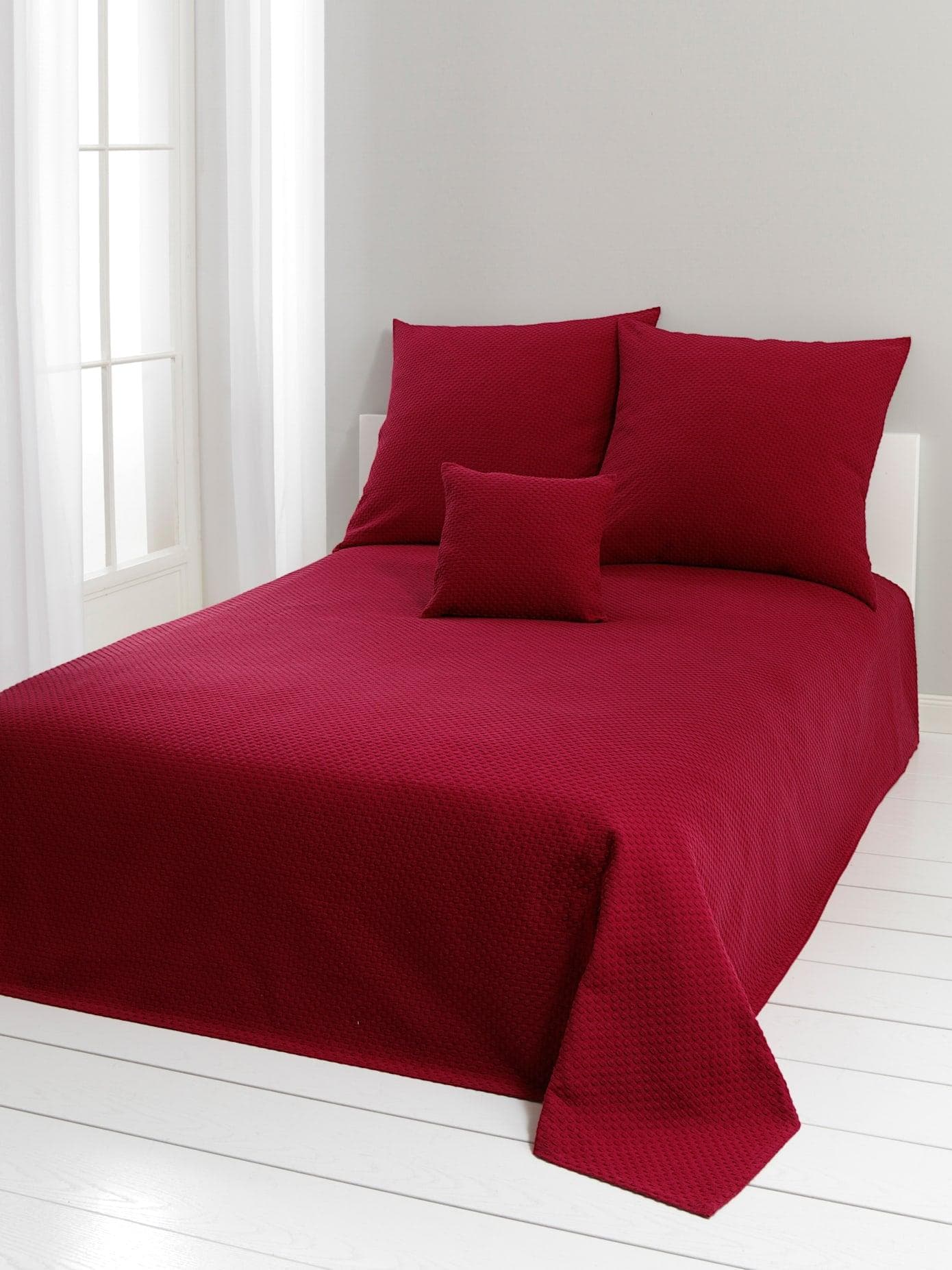 Tagesdecke Bordeaux 100% Baumwolle Waffelmuster