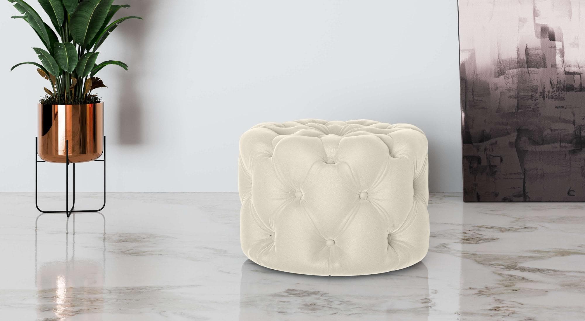HOME AFFAIRE FOLLINA Polsterhocker Beige Chesterfield