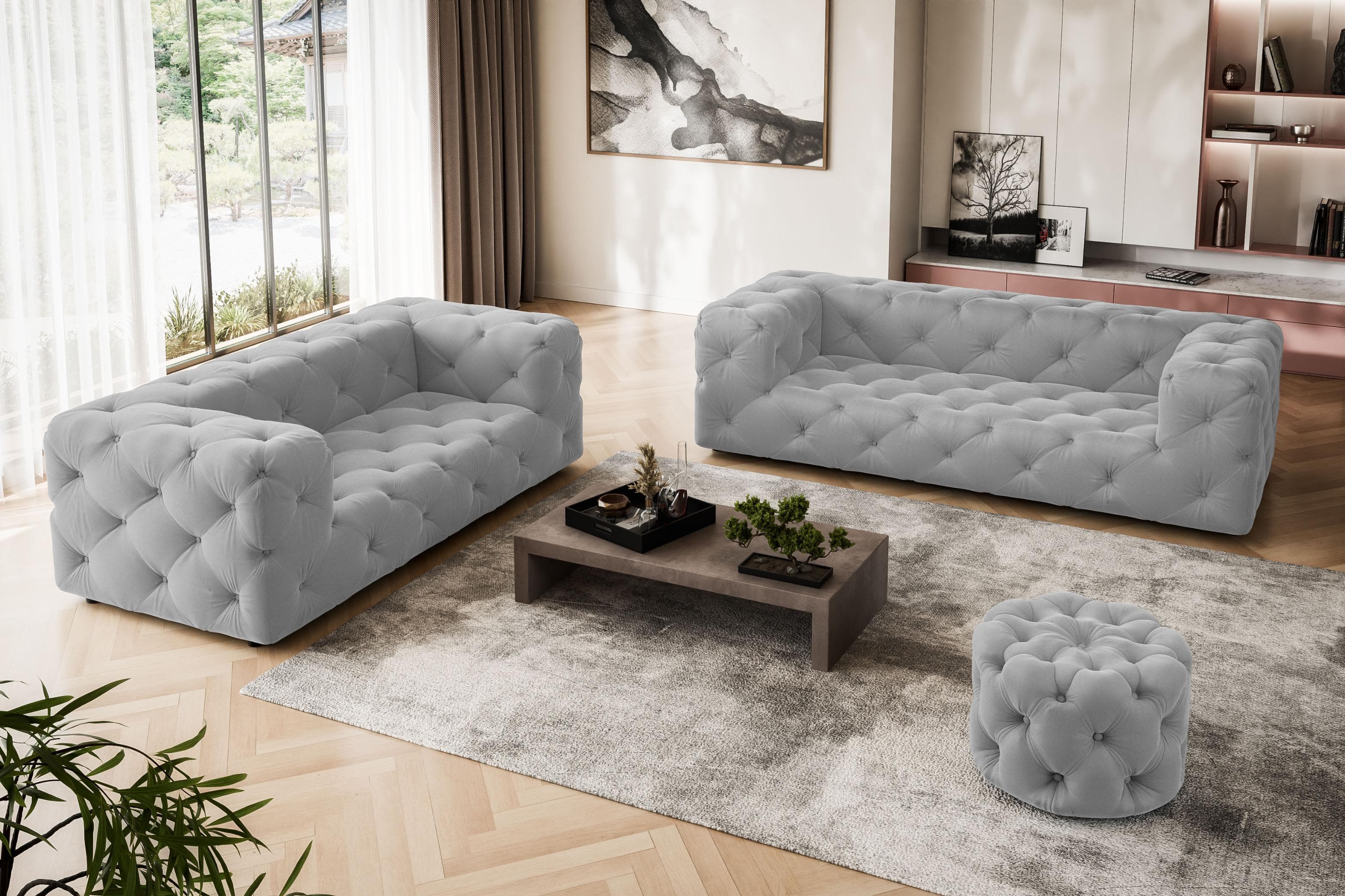HOME AFFAIRE FOLLINA 2-Sitzer Sofa Grau Chesterfield