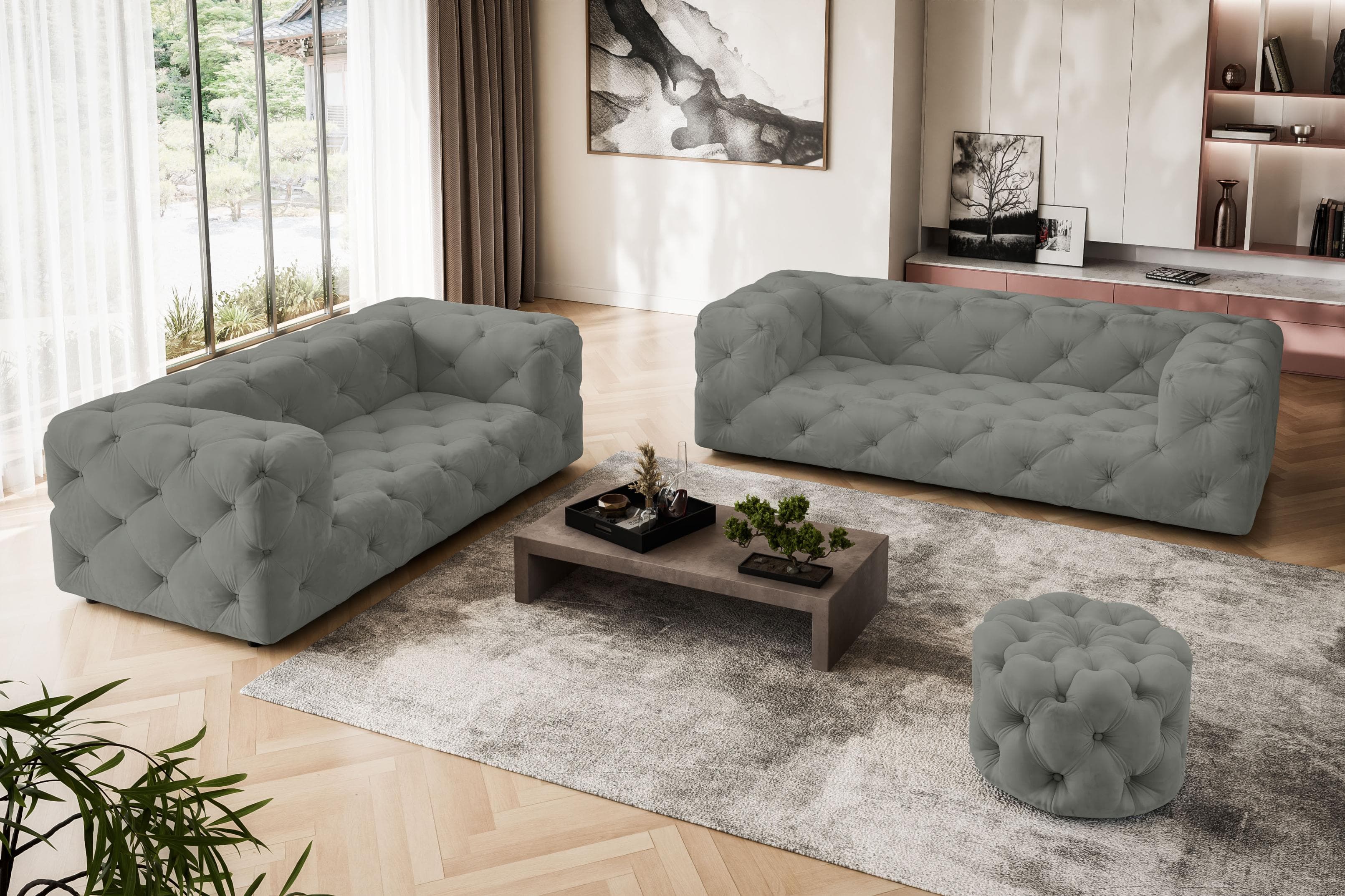 HOME AFFAIRE FOLLINA 2-Sitzer Sofa Chesterfield hellgrau