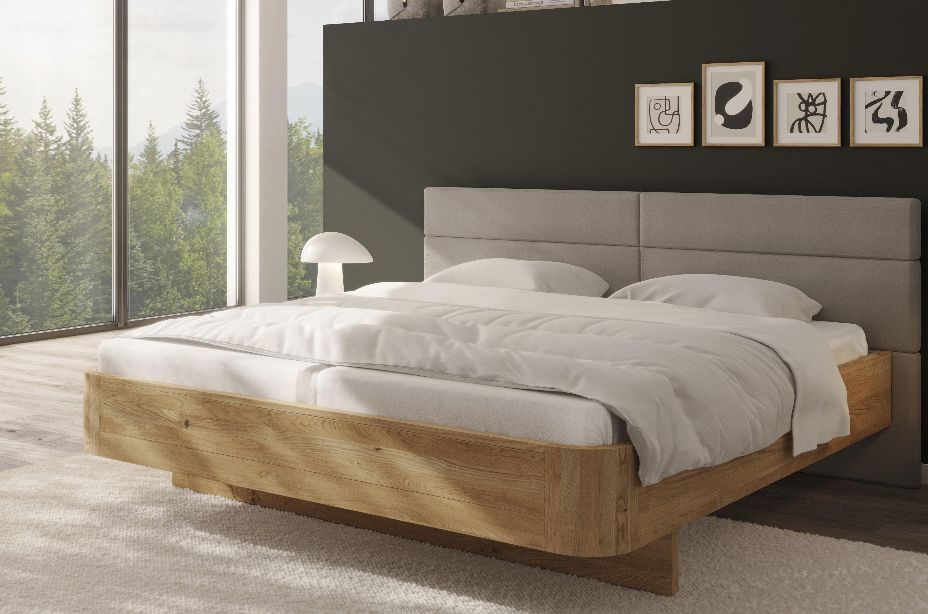 Massivholzbett Latillé Schwebeoptik Kernbuche Beige 195x210cm Home Affaire