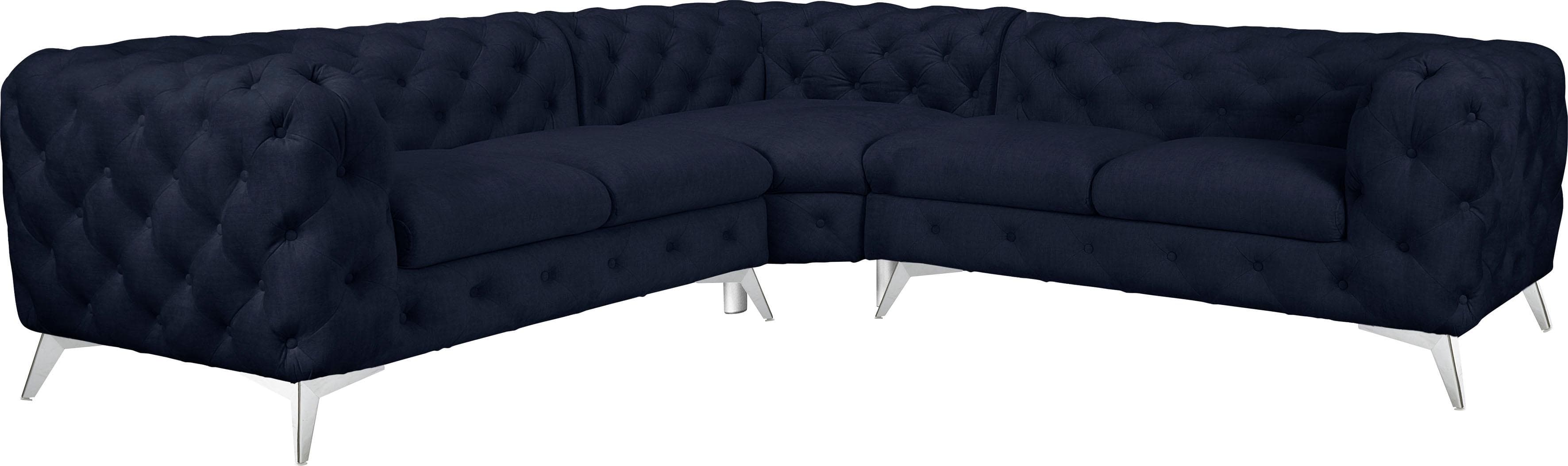HOME AFFAIRE Chesterfield Ecksofa GLYNIS L-Form Blau Samtoptik
