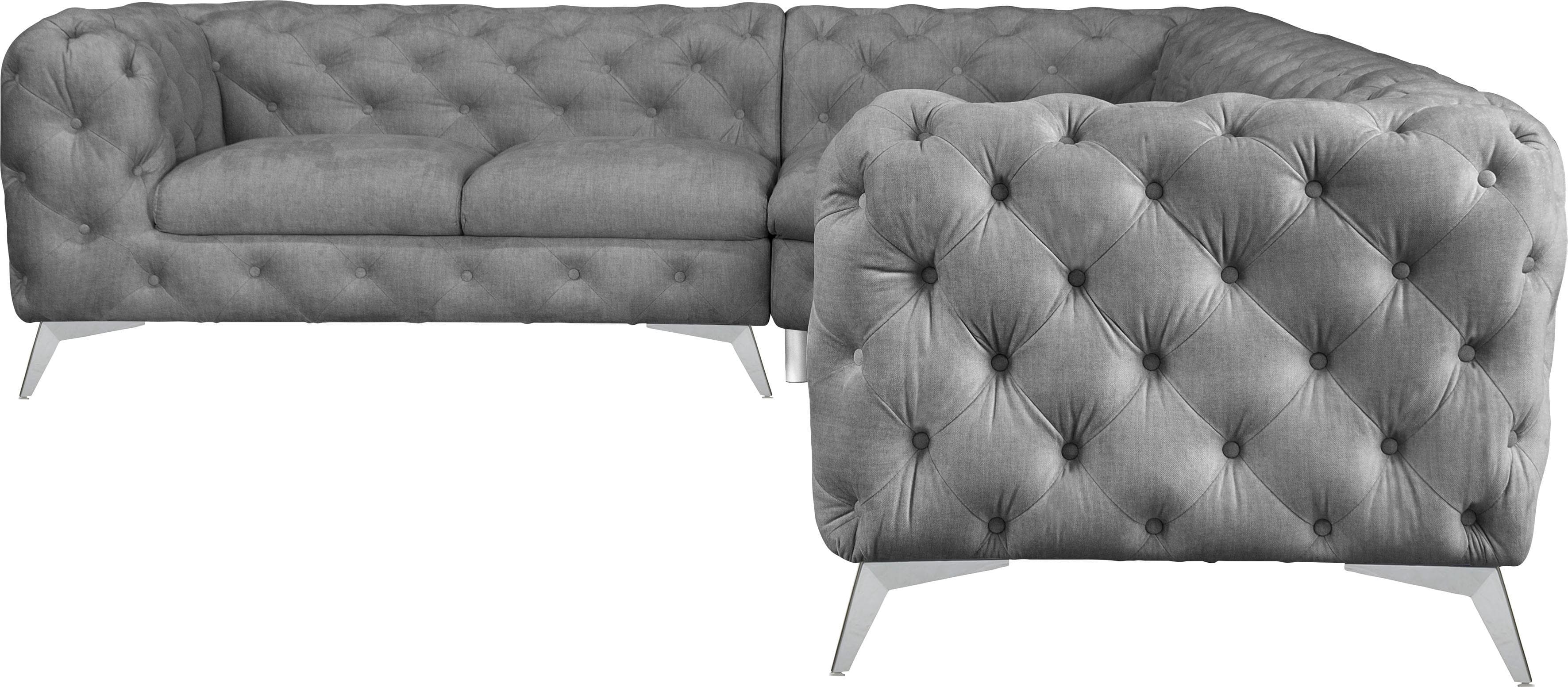 HOME AFFAIRE Chesterfield Ecksofa GLYNIS L-Form Grau Samtoptik