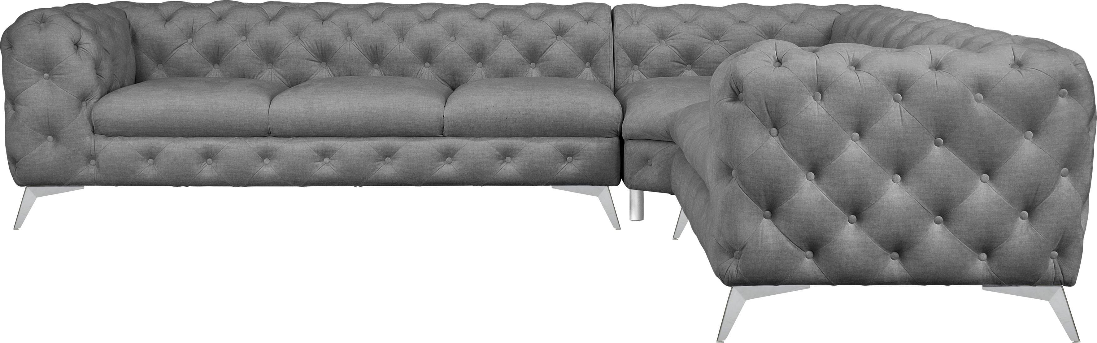 HOME AFFAIRE Chesterfield Ecksofa GLYNIS L-Form Hellgrau