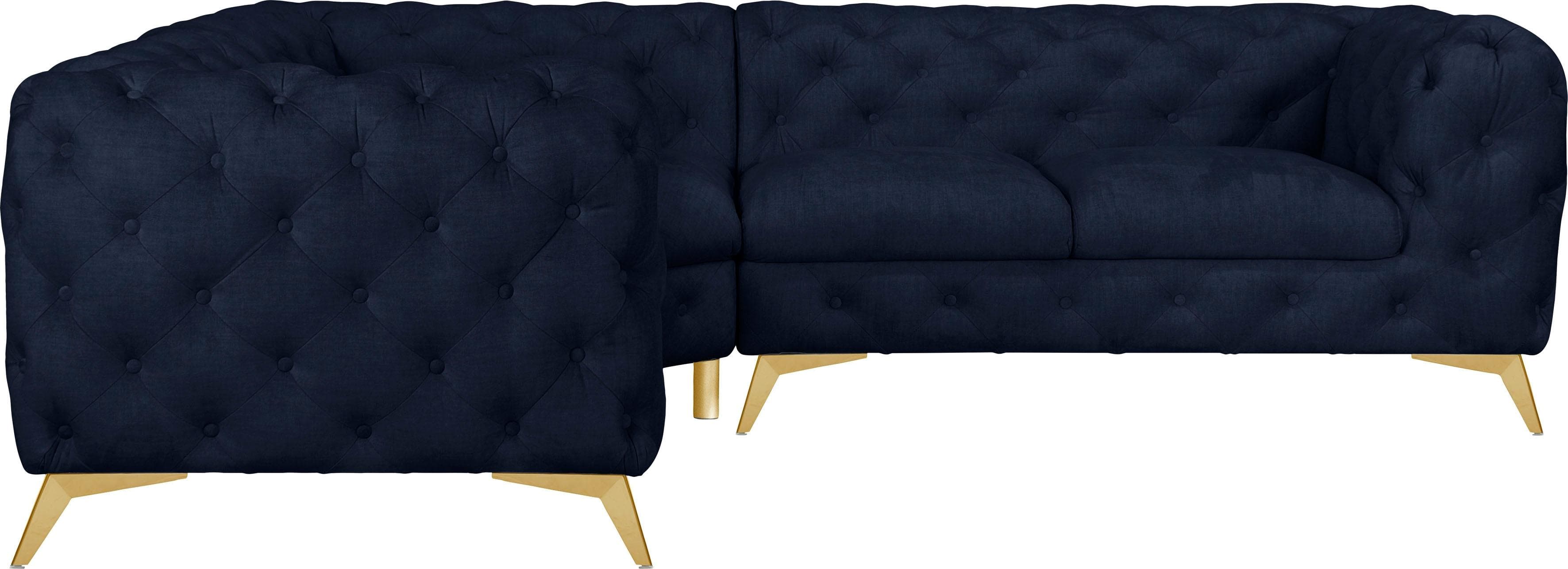 HOME AFFAIRE Chesterfield Ecksofa GLYNIS L-Form Blau Samtoptik