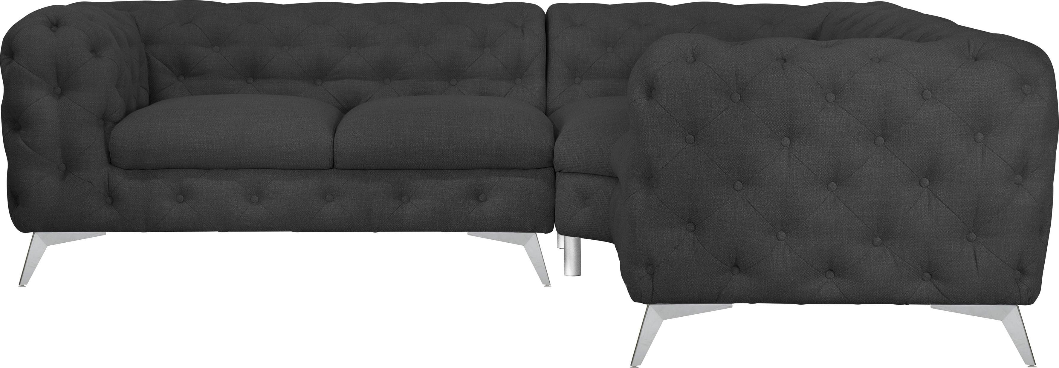 Leonique Glynis L-Form Sofa - Chesterfield Optik, Knopfheftung, Chromfüße